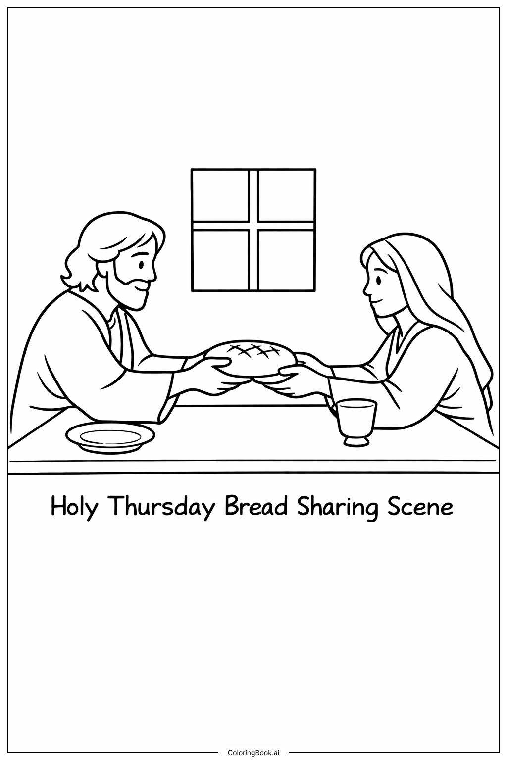 Página para colorear de Escena de Compartir Pan en Jueves Santo
