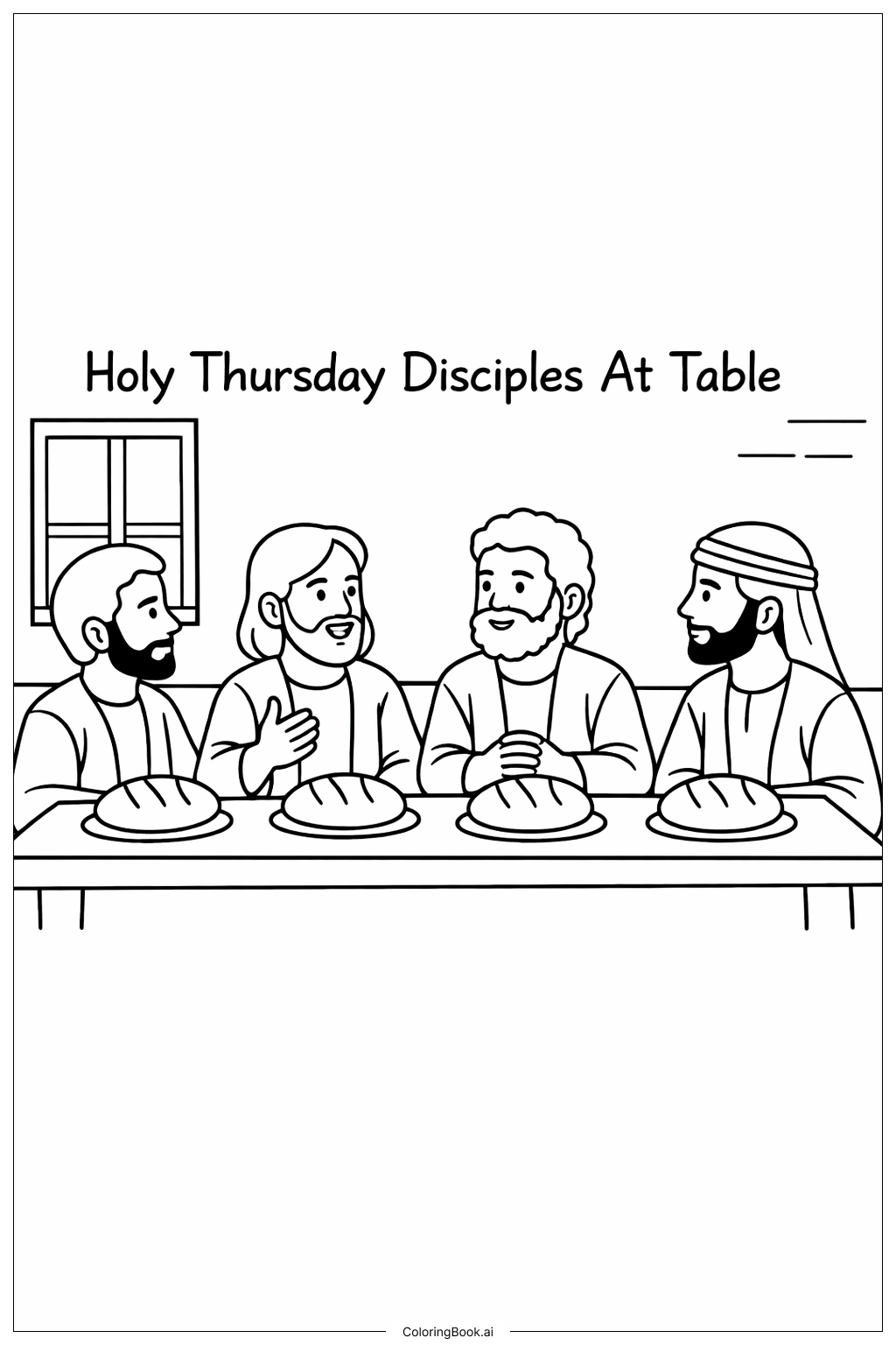 聖木曜日の弟子たちの食卓の塗り絵ページ