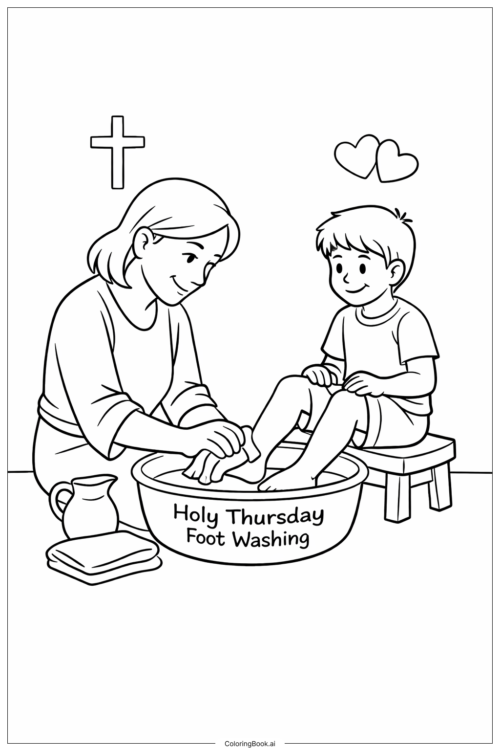 聖木曜日の足洗いの塗り絵ページ