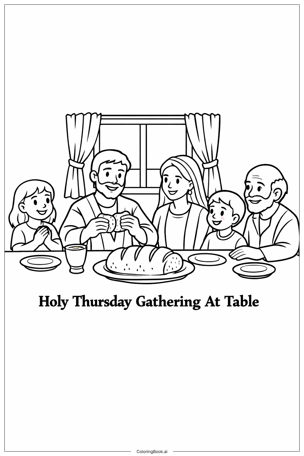 Página para colorear de Reunión de Jueves Santo en la Mesa