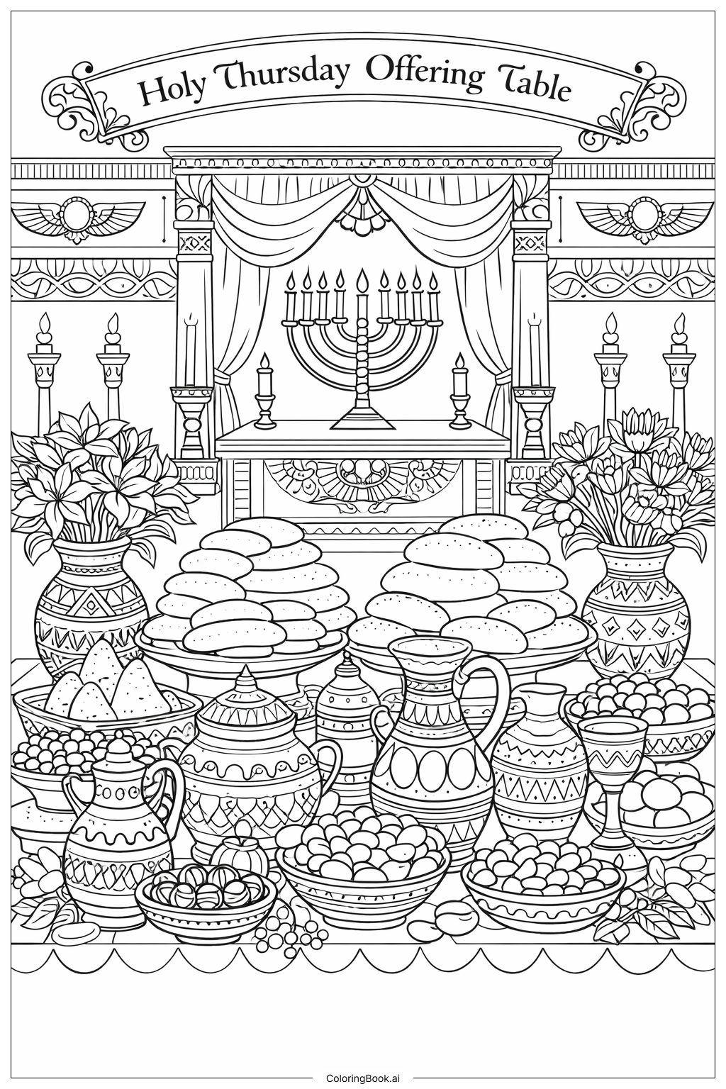 Page de coloriage Table d'offrandes du Jeudi Saint