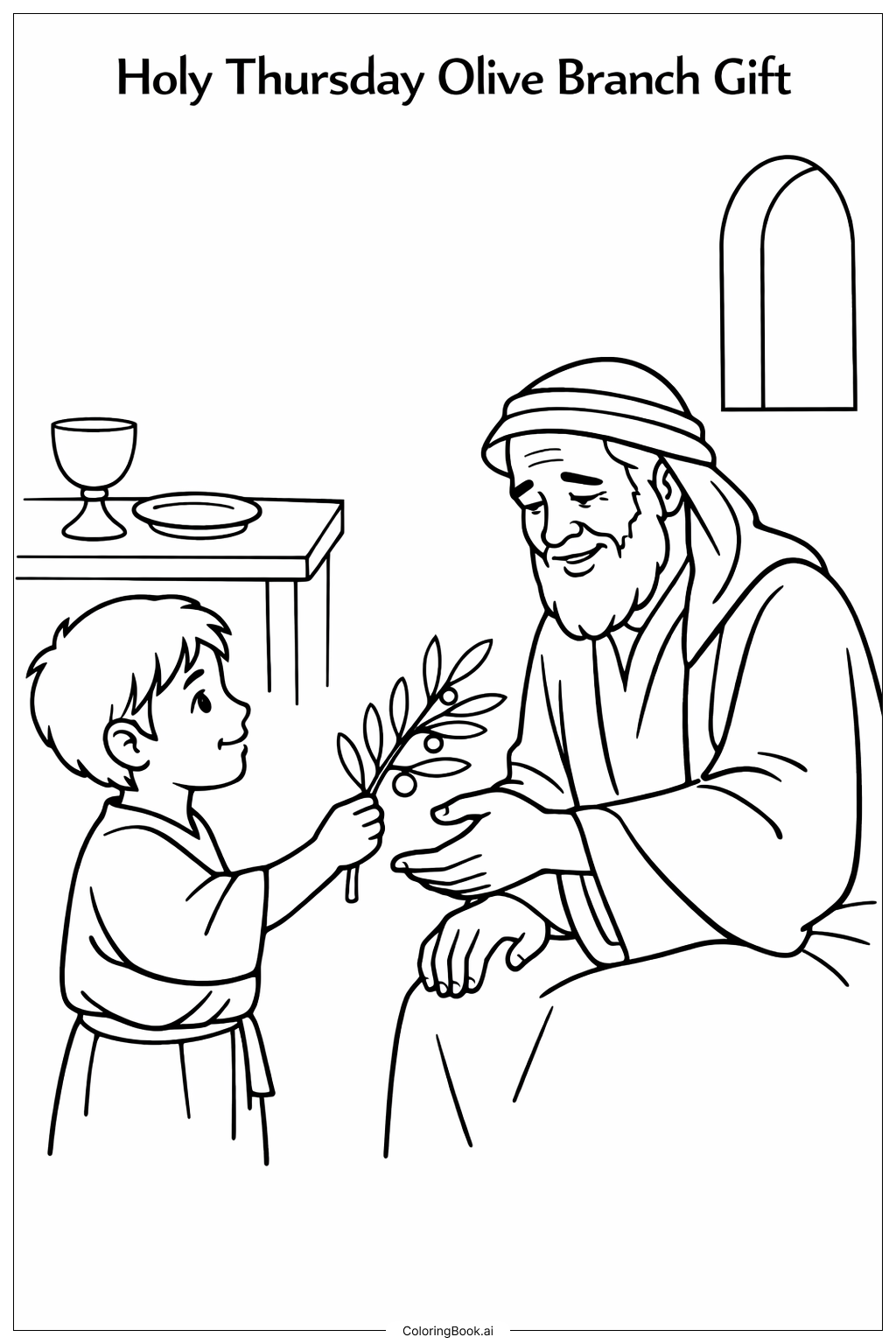 Página para colorear de Regalo de Ramo de Olivo del Jueves Santo