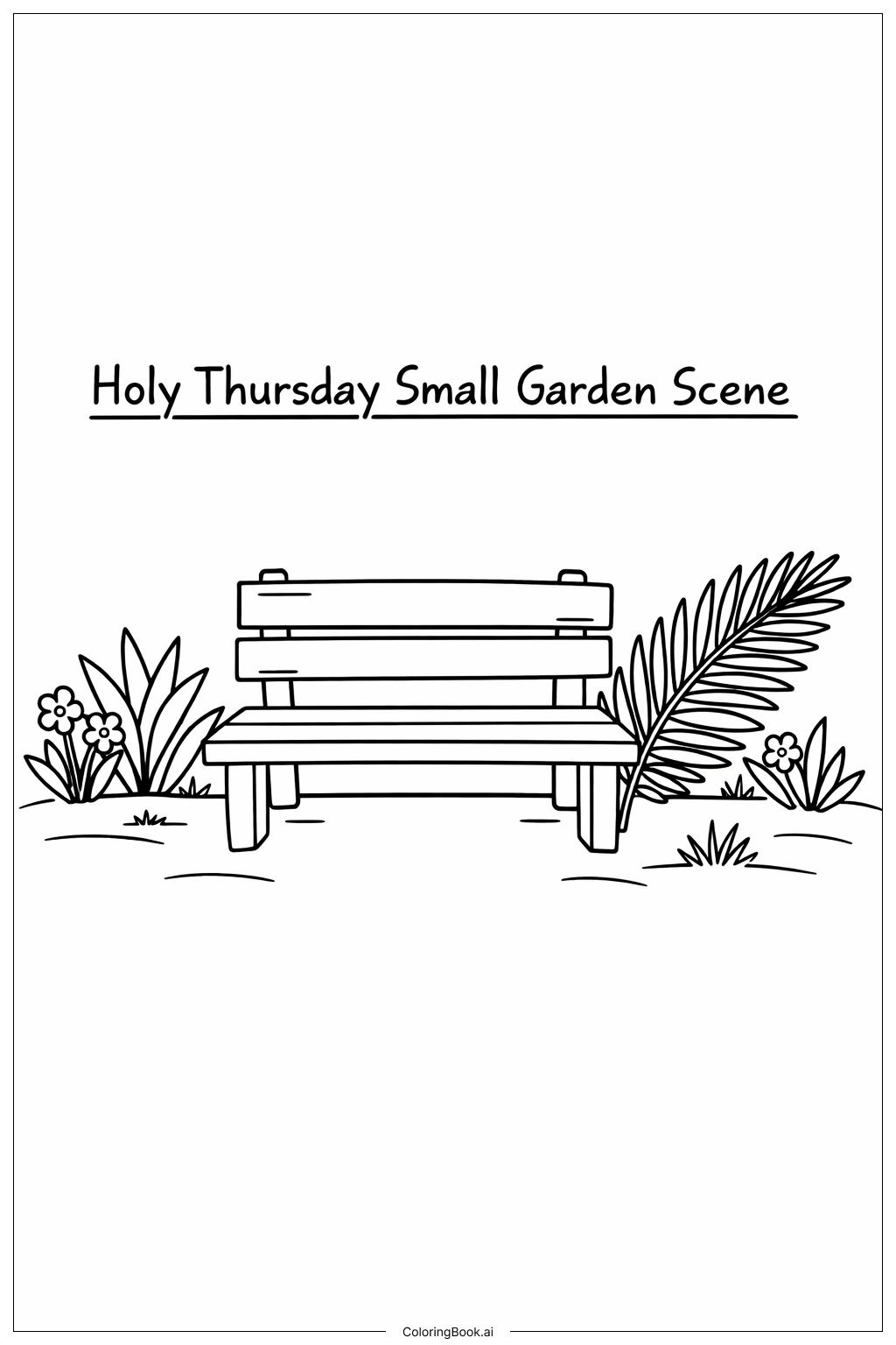 Página para colorear de Escena de pequeño jardín del Jueves Santo