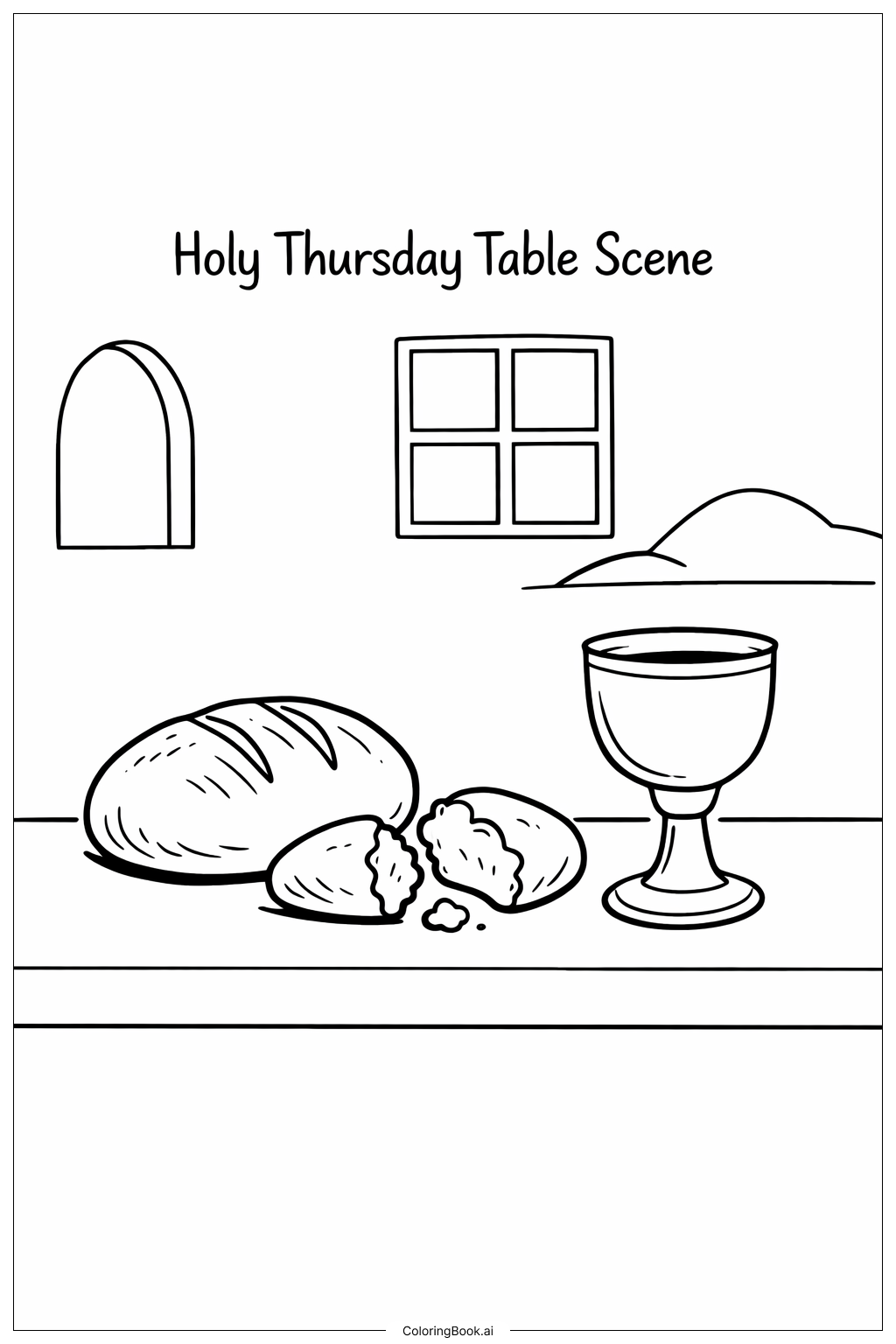 聖木曜日のテーブルシーンの塗り絵ページ