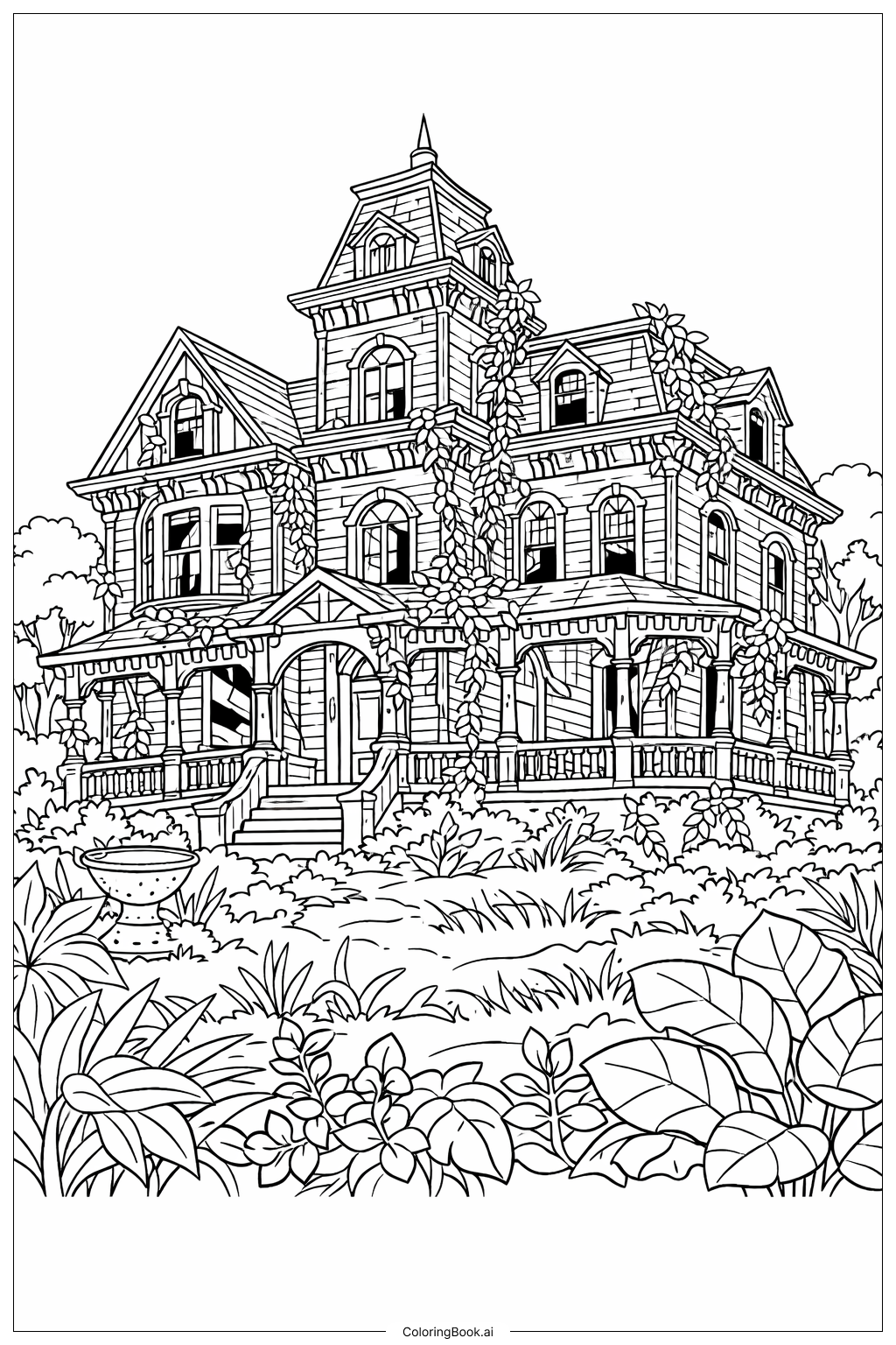  ホラー廃墟の洋館の塗り絵ページ 