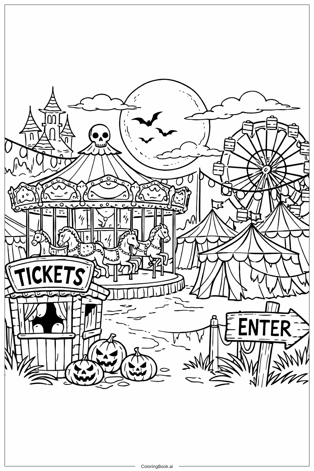  ホラーカーニバルナイトの塗り絵ページ 