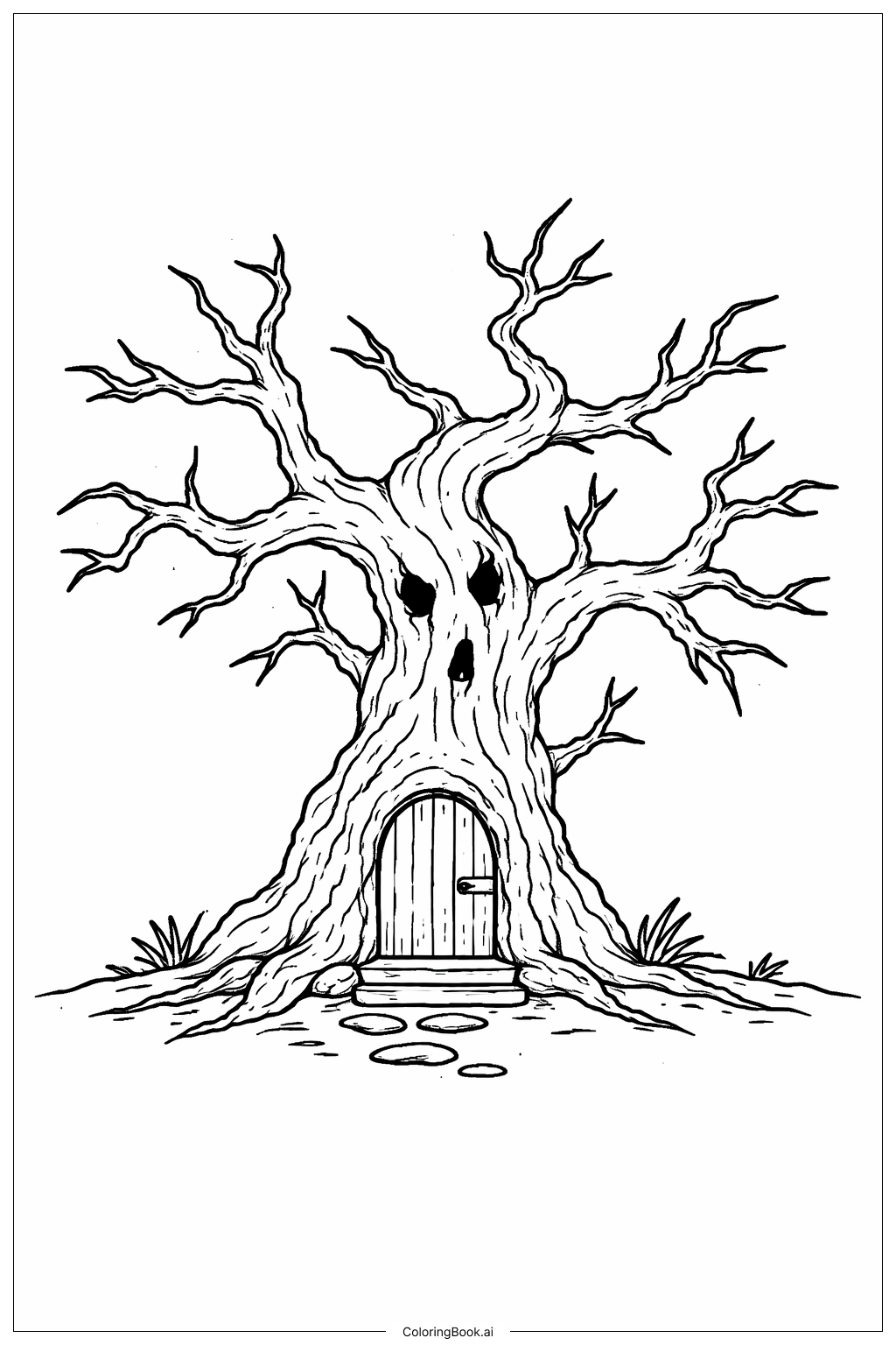 Horror Creepy Tree Coloring Page (Free PDF&PNG Printable)