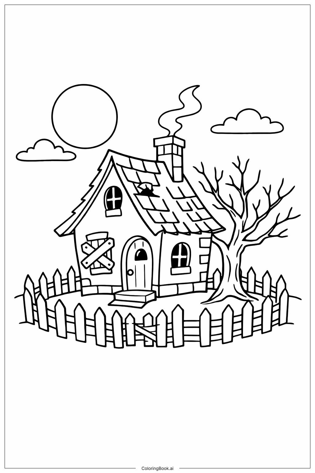  ホラー幽霊屋敷のコテージの塗り絵ページ 