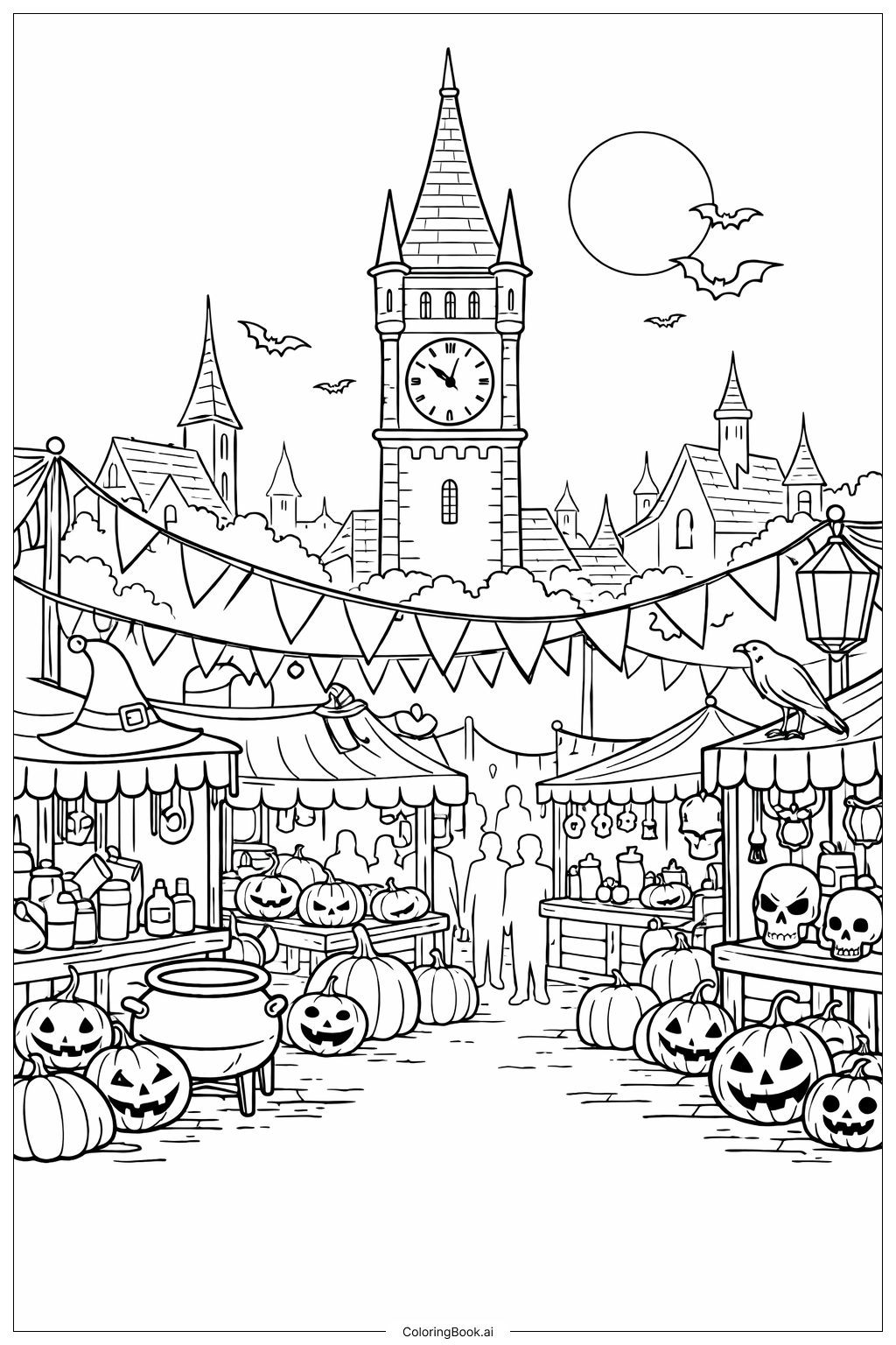  Página para colorear de Plaza del Mercado de Terror 