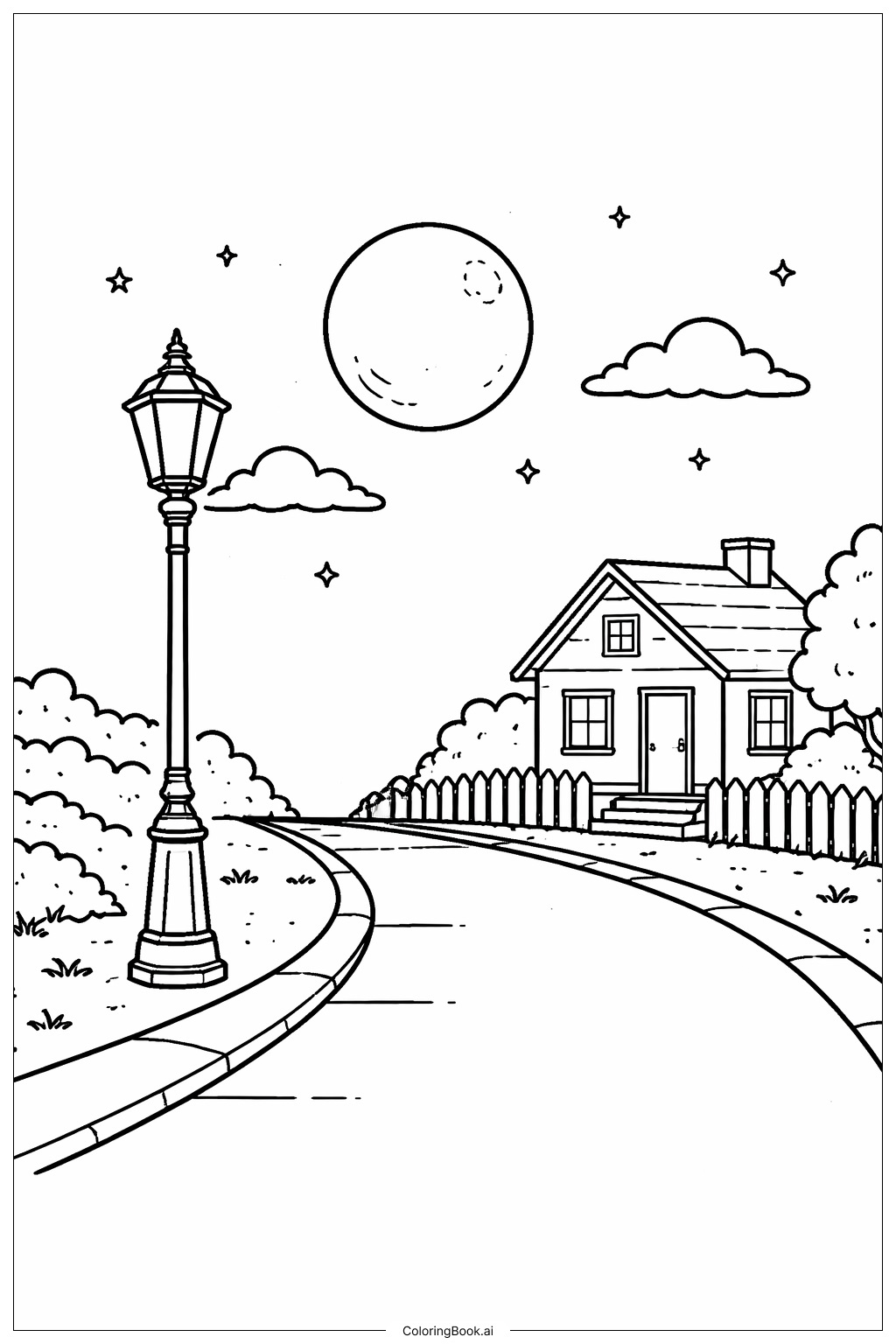 ホラー月夜の通りの塗り絵ページ