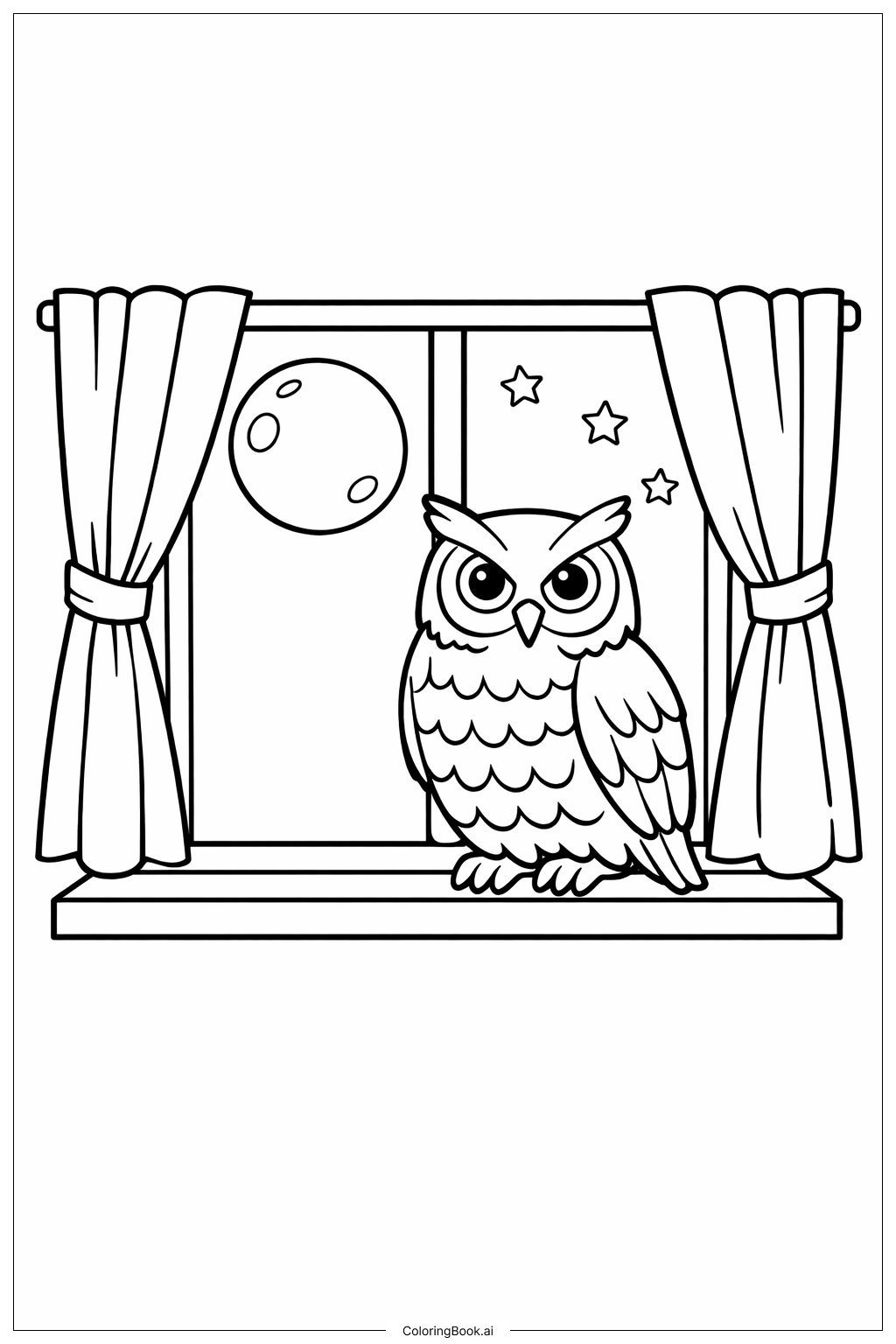  Página para colorear de Búho de Horror en la Ventana 