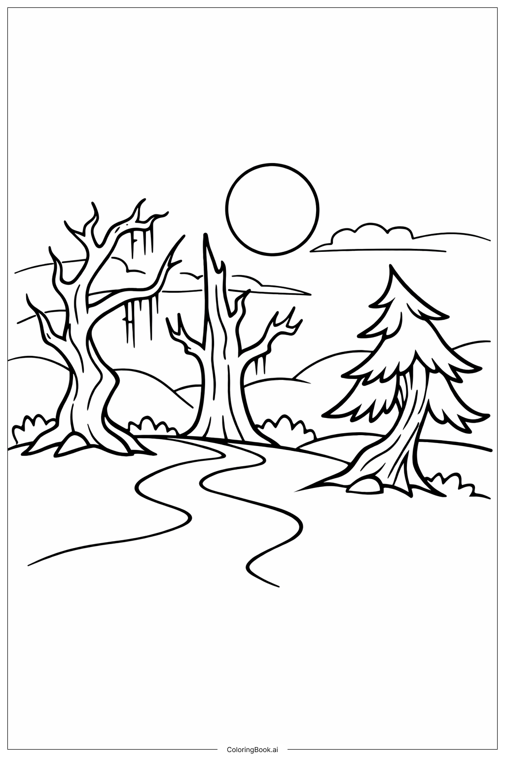 ホラーの不気味な森の塗り絵ページ