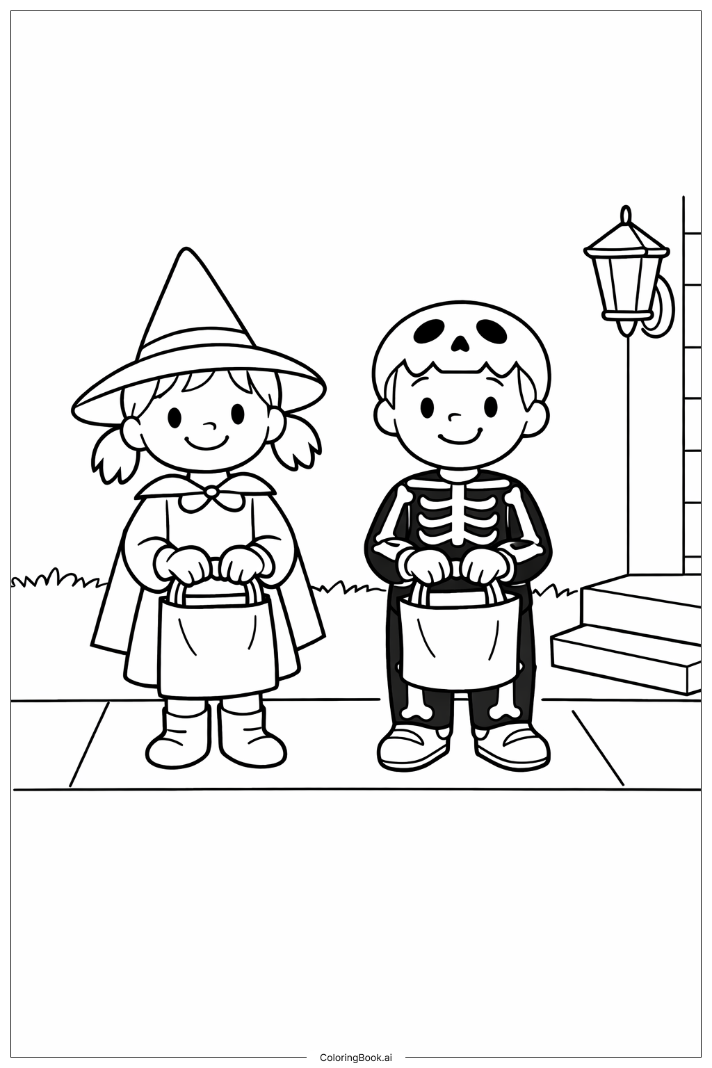  ホラーのトリック・オア・トリートの塗り絵ページ 