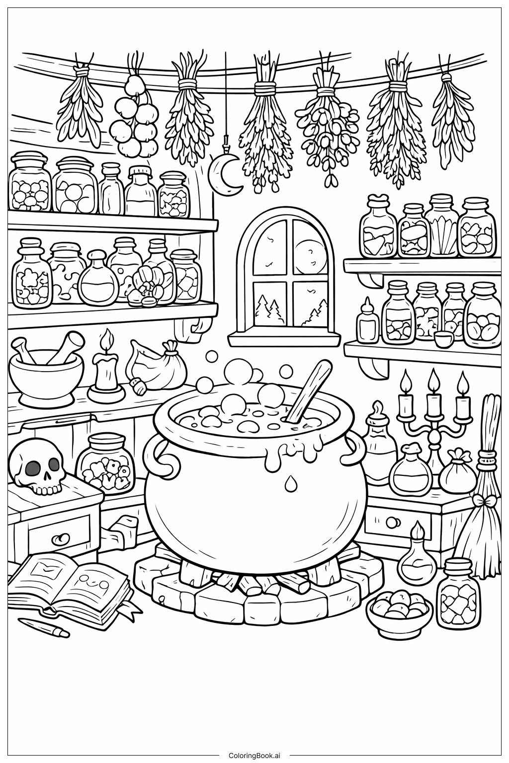  Página para colorear de Cocina de Bruja de Terror 