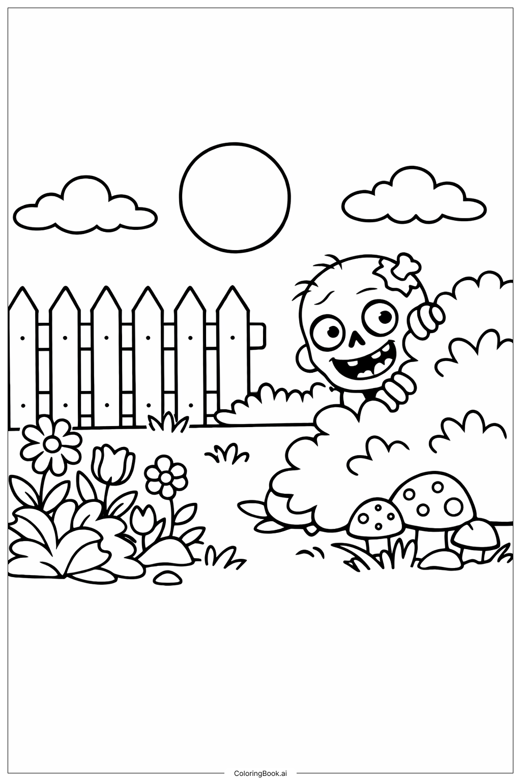  Página para colorear de Jardín de Zombies de Horror 