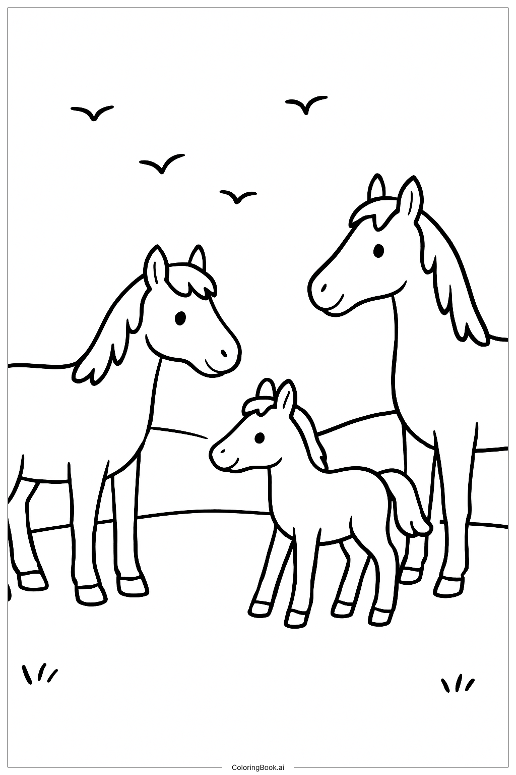  Horses And Birds Coloring Page 