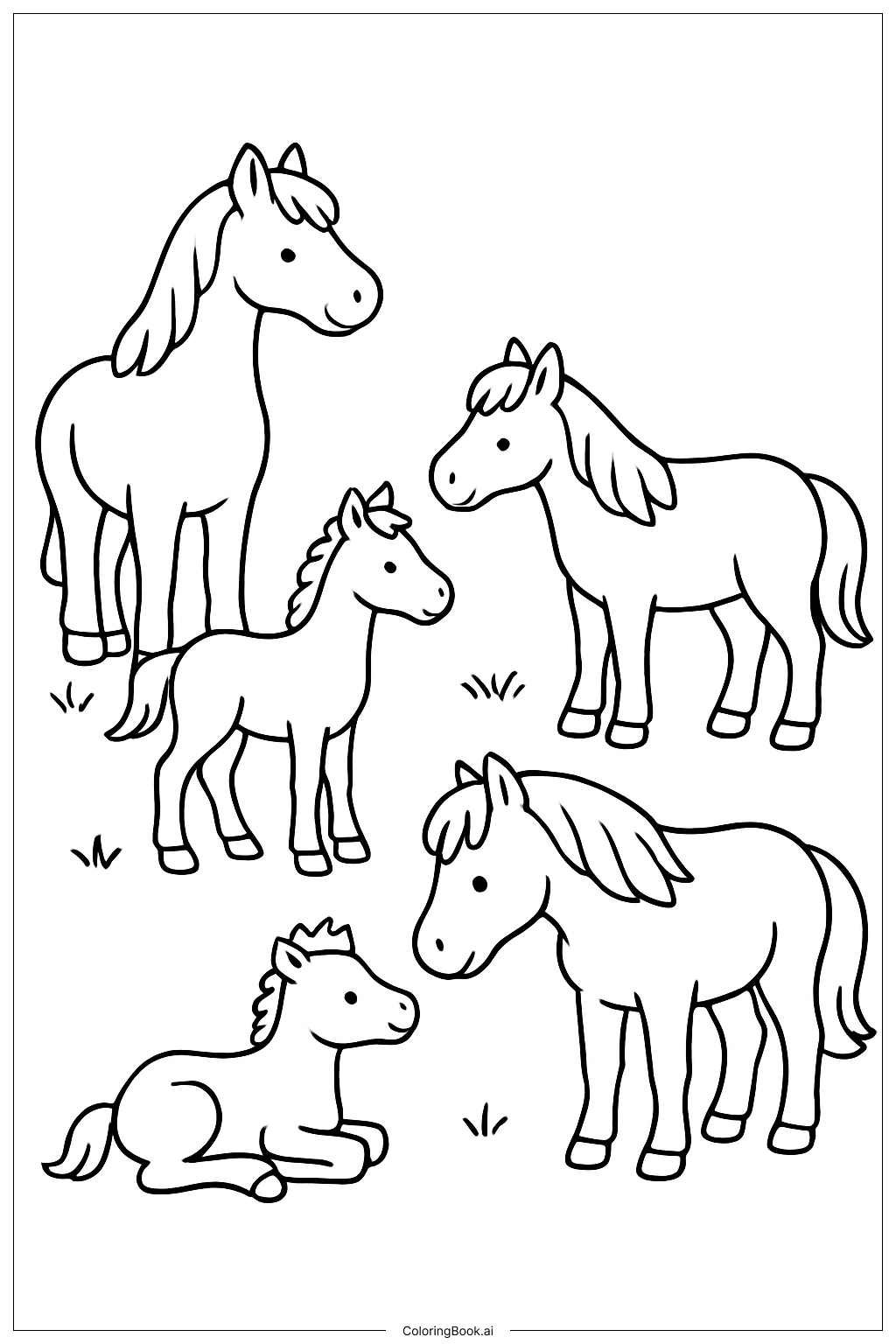  Horses And Foals Coloring Page 