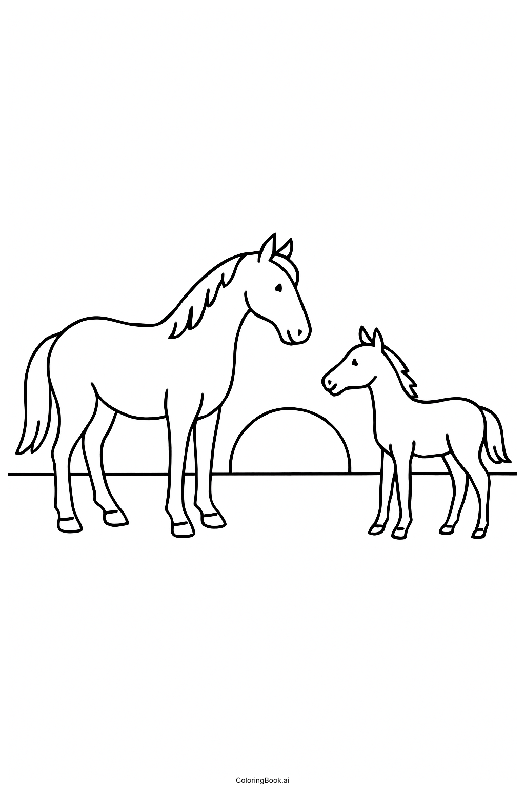  Pferde bei Sonnenuntergang Einfach Ausmalseite 