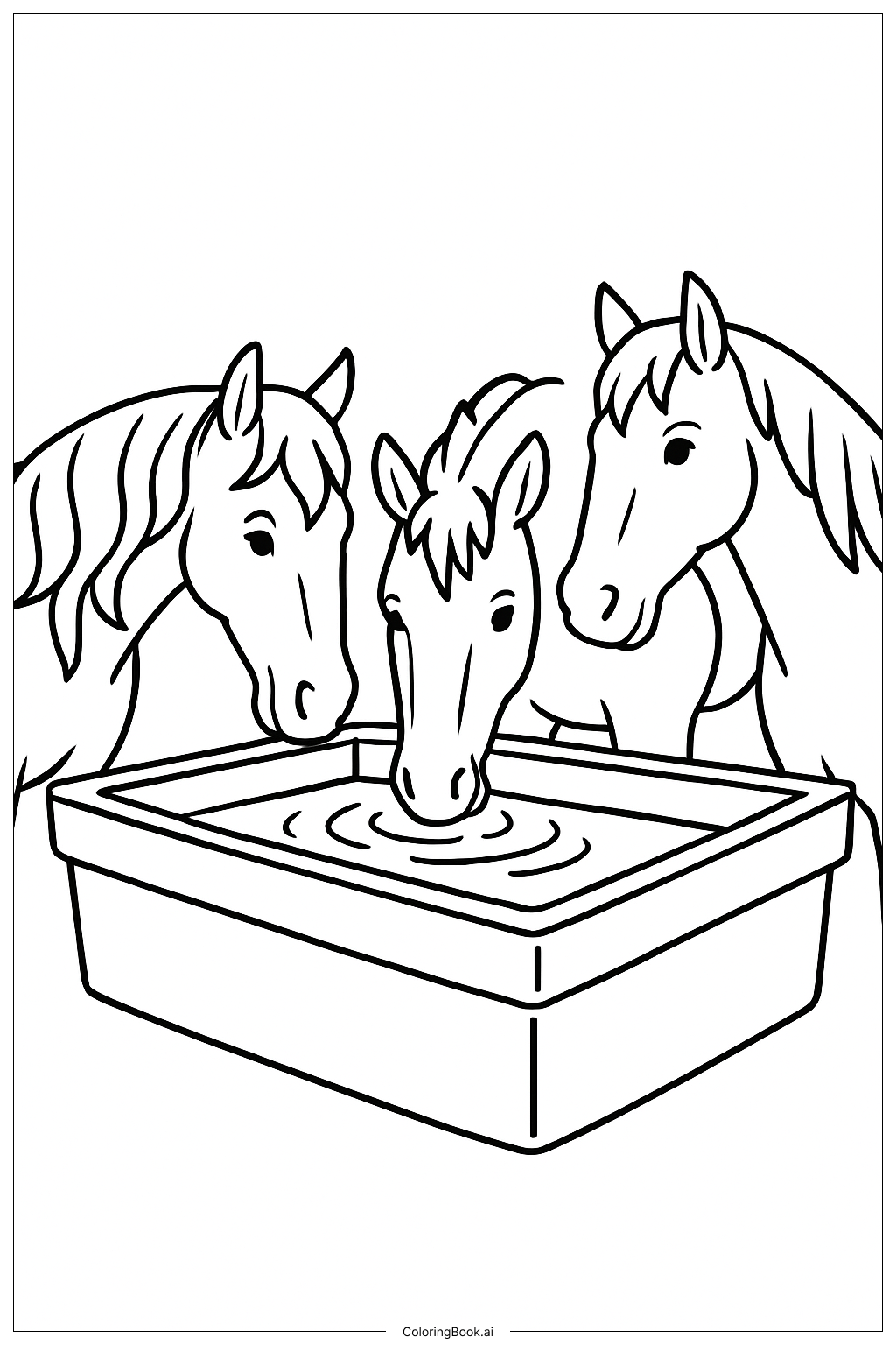  Horses At Water Trough Coloring Page 