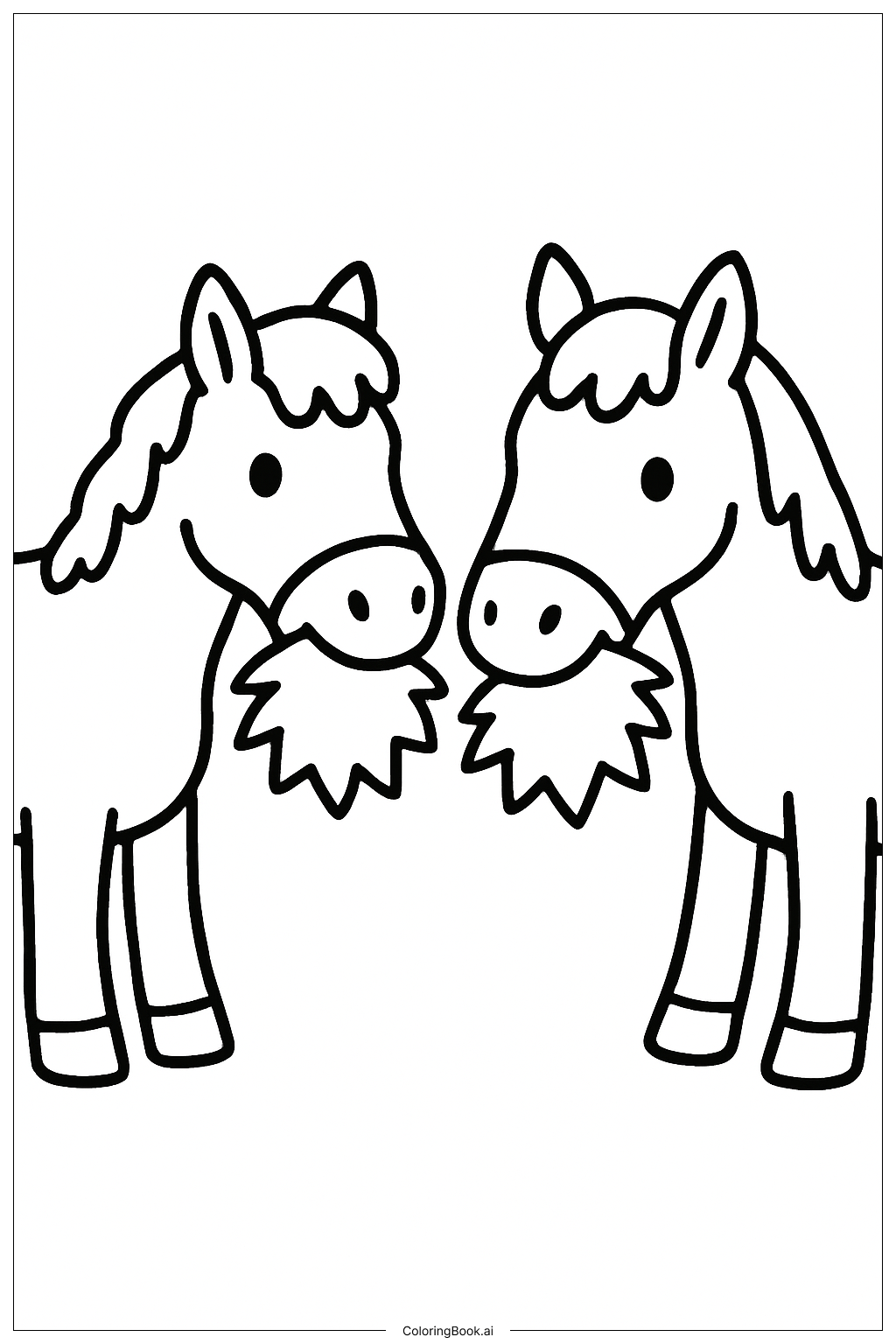  Horses Eating Hay Coloring Page 