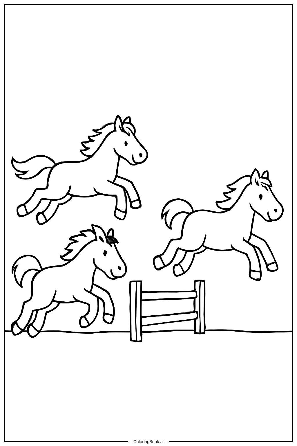  Horses Jumping Fence Coloring Page 