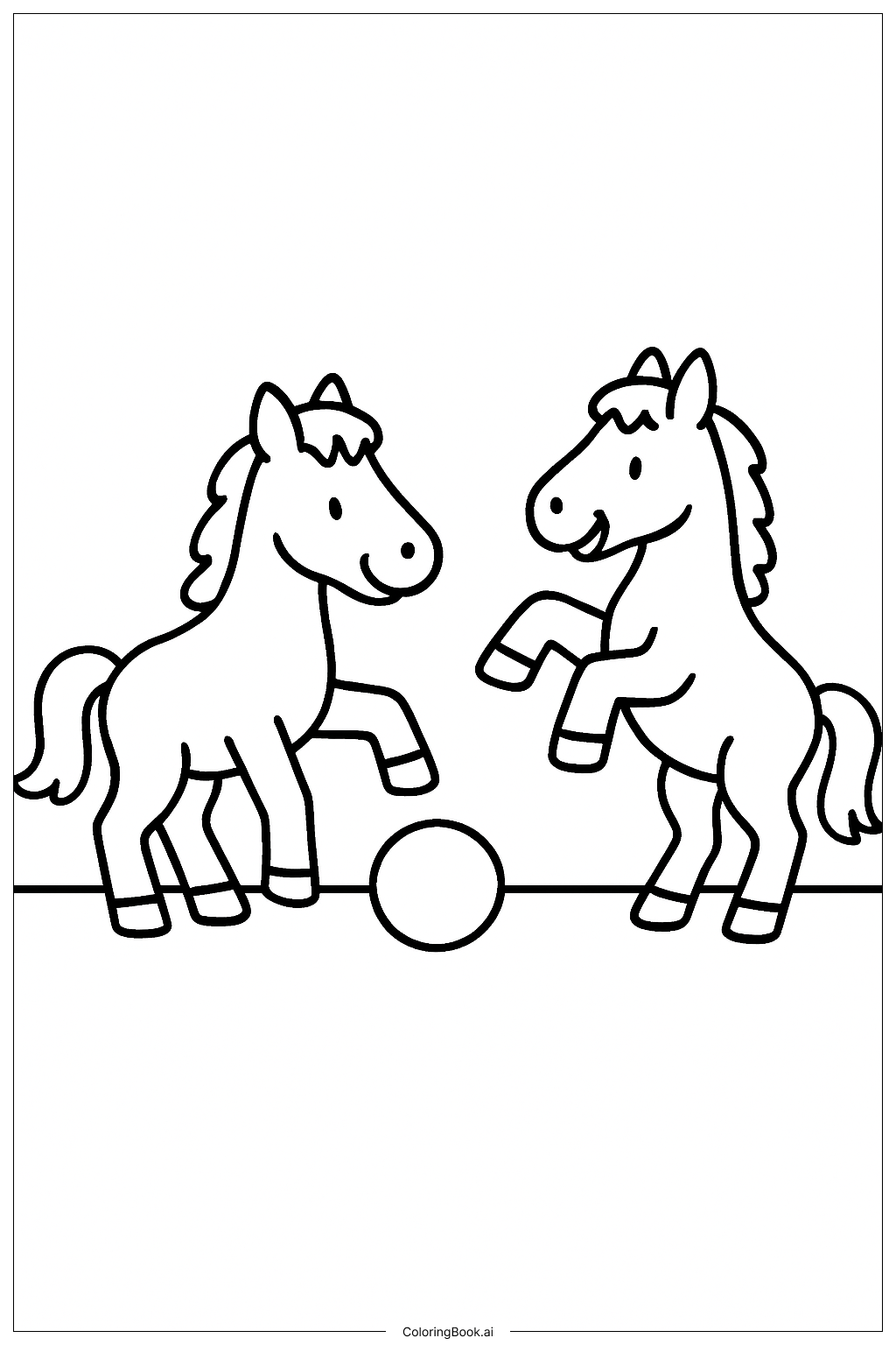  Horses Playing Ball Coloring Page 