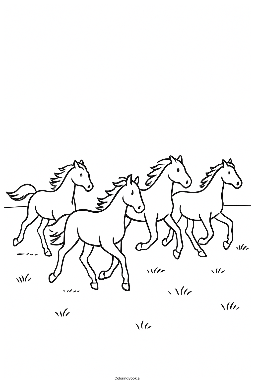  Trang tô màu Ngựa Chạy Trên Đồng Cỏ 