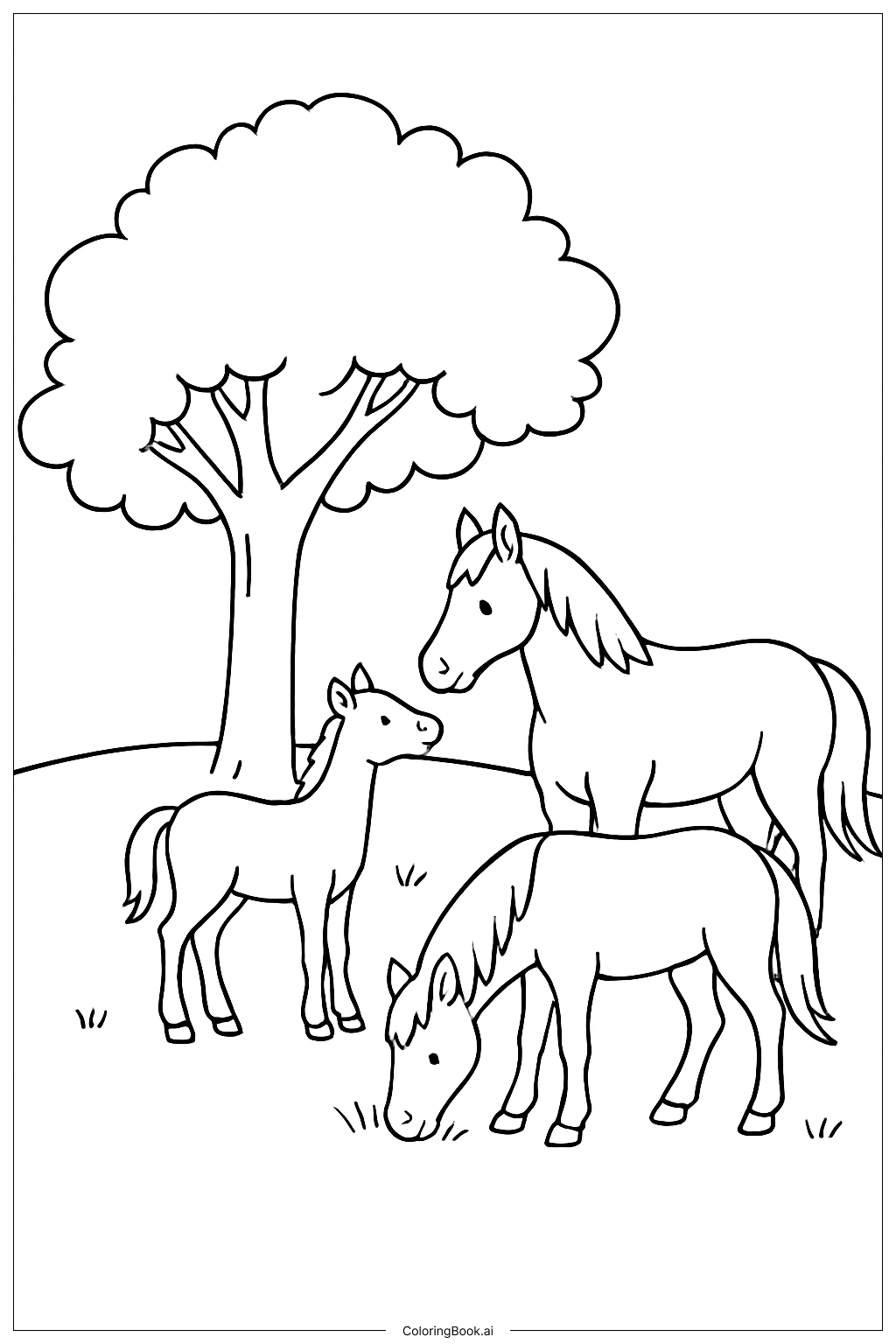  Horses Under Tree Coloring Page 