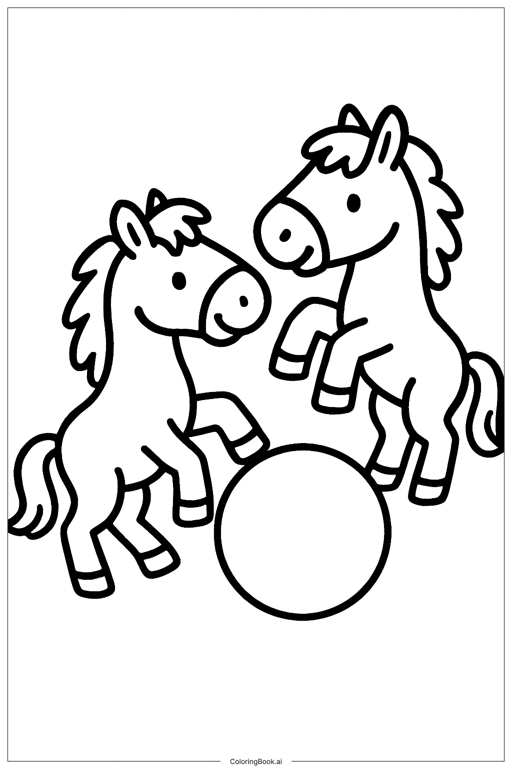  Horses With Ball Coloring Page 