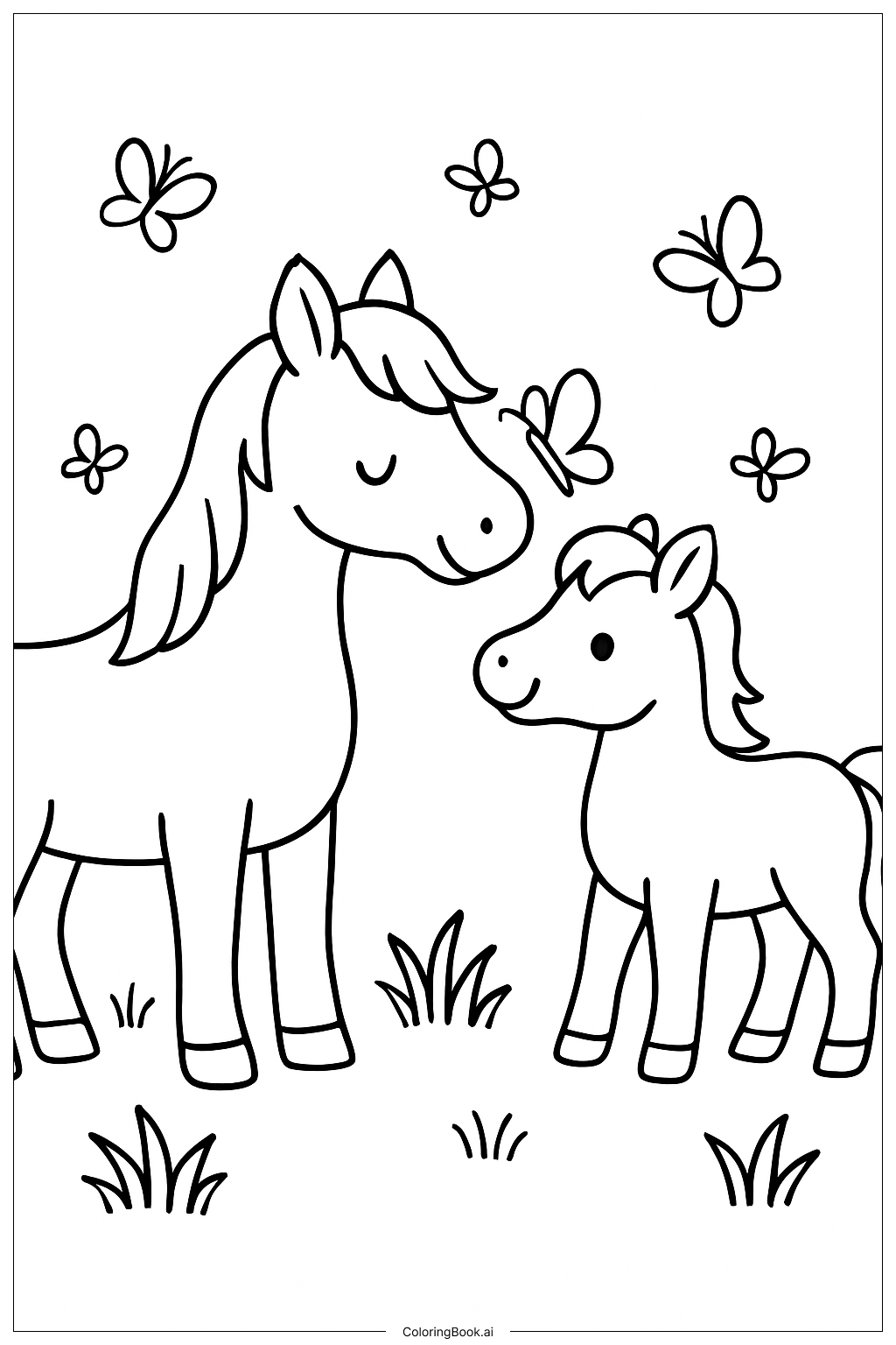  Horses With Butterflies Coloring Page 