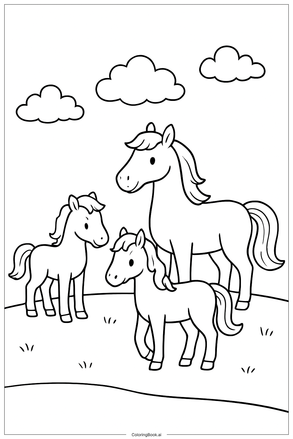  Trang tô màu Ngựa Với Mây 