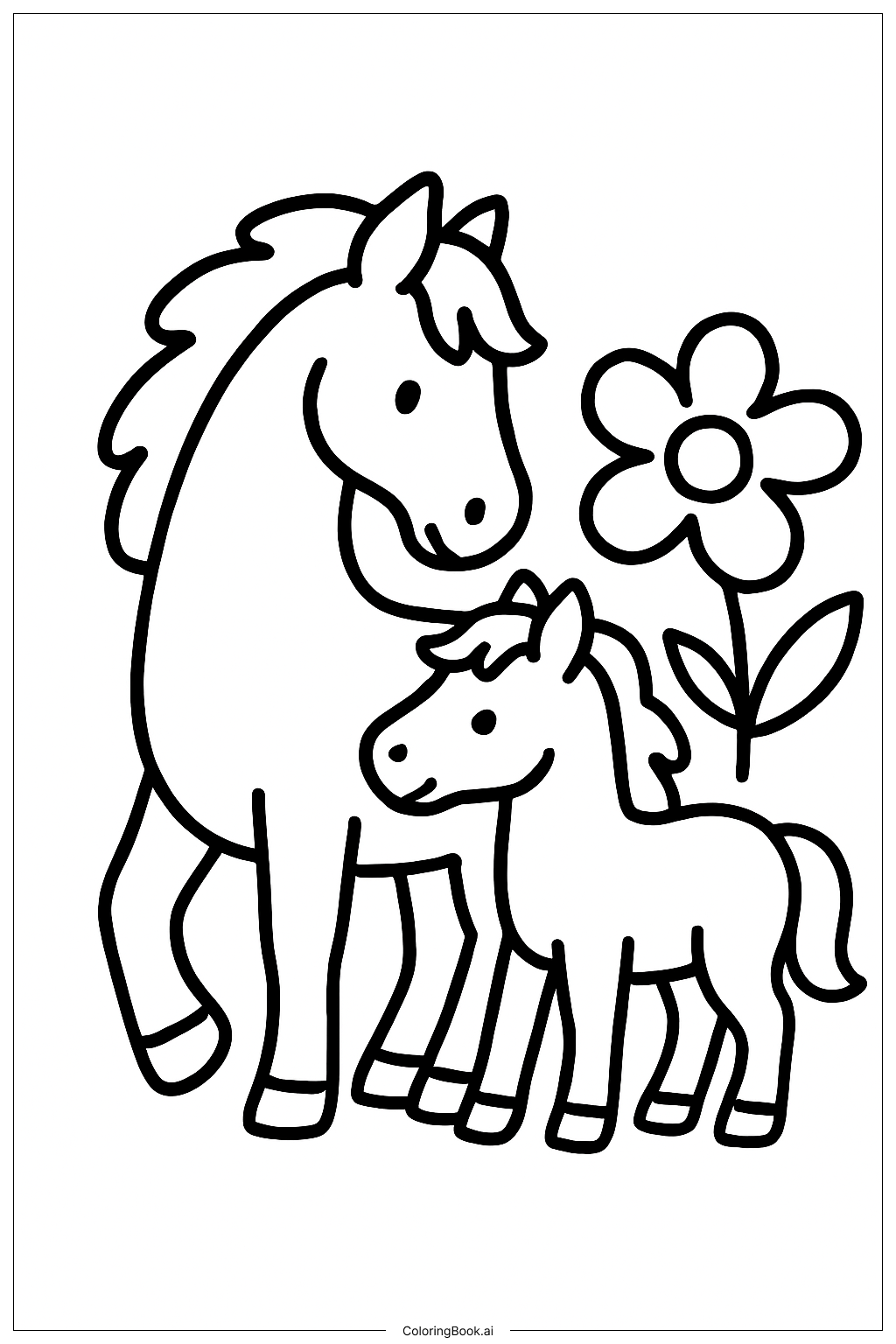  Trang tô màu Ngựa Và Hoa 