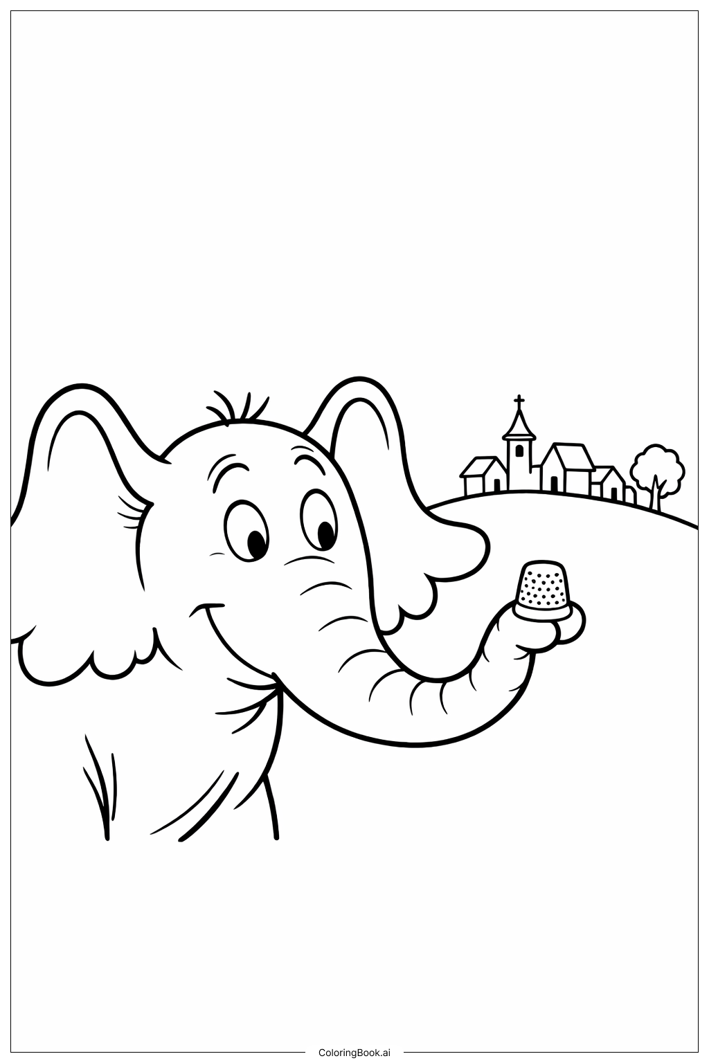  홋튼이 작은 물레방아를 들고 있는 모습 색칠공부 페이지 