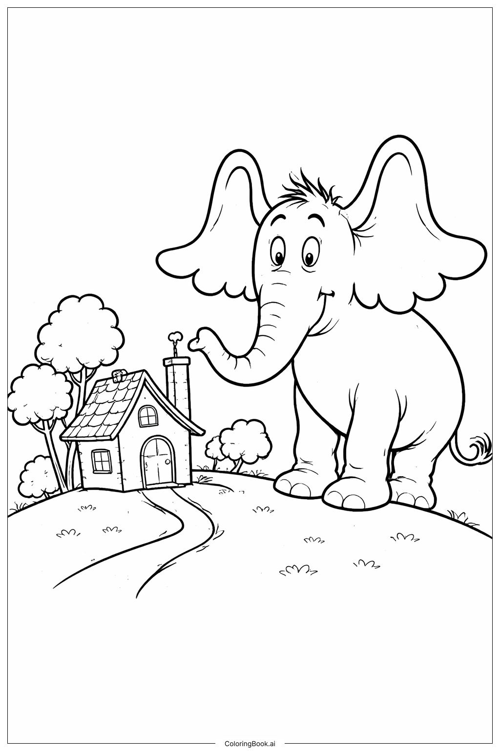  Página para colorear de Horton oye a Quién Horton con casita pequeña 