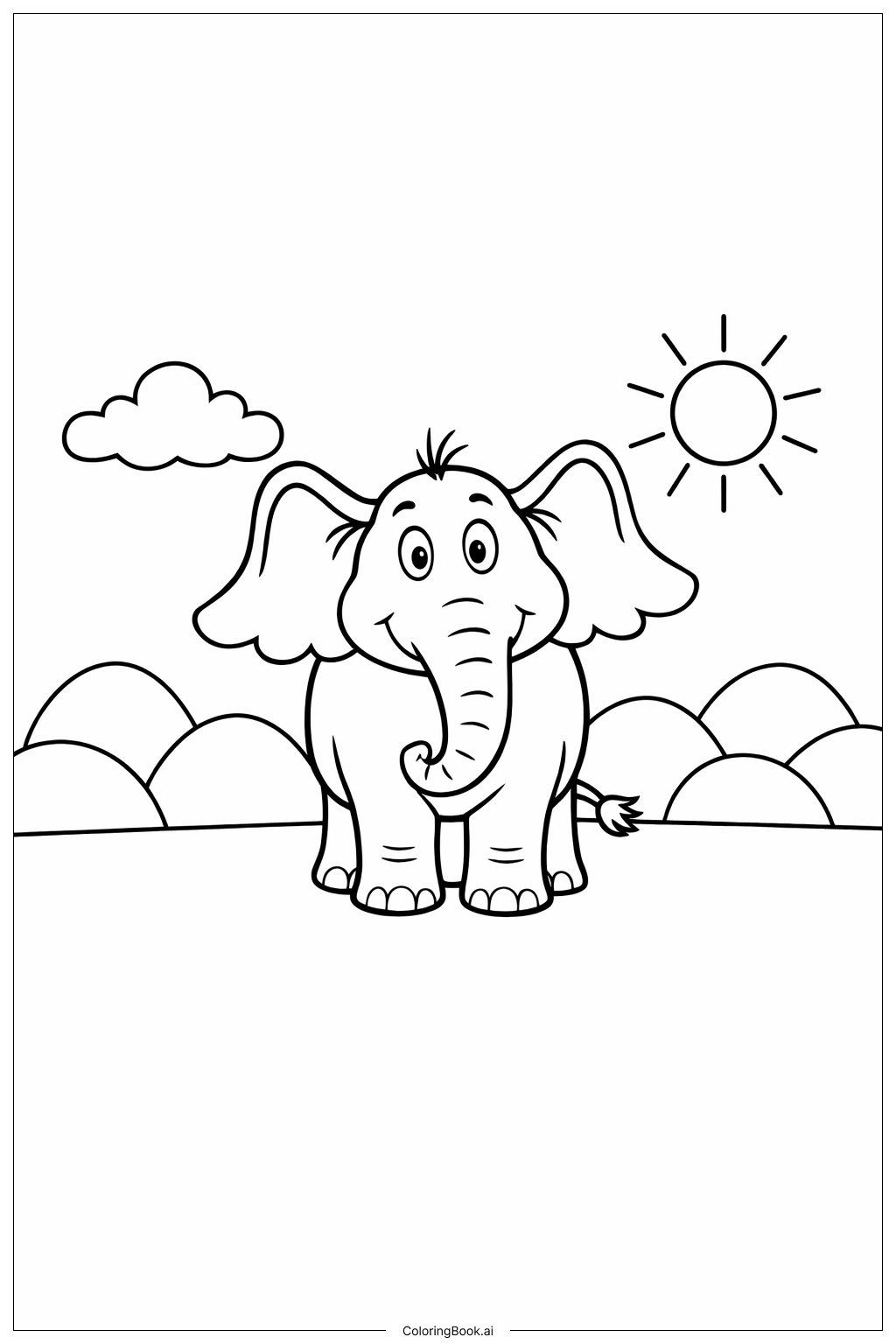  Página para colorear de Horton oye a un Quién Horton con colinas sencillas 