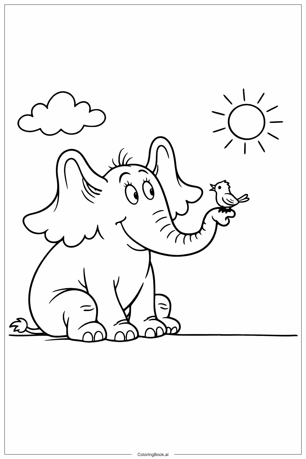  윌튼과 작은 새가 함께 있는 호튼 색칠공부 페이지 