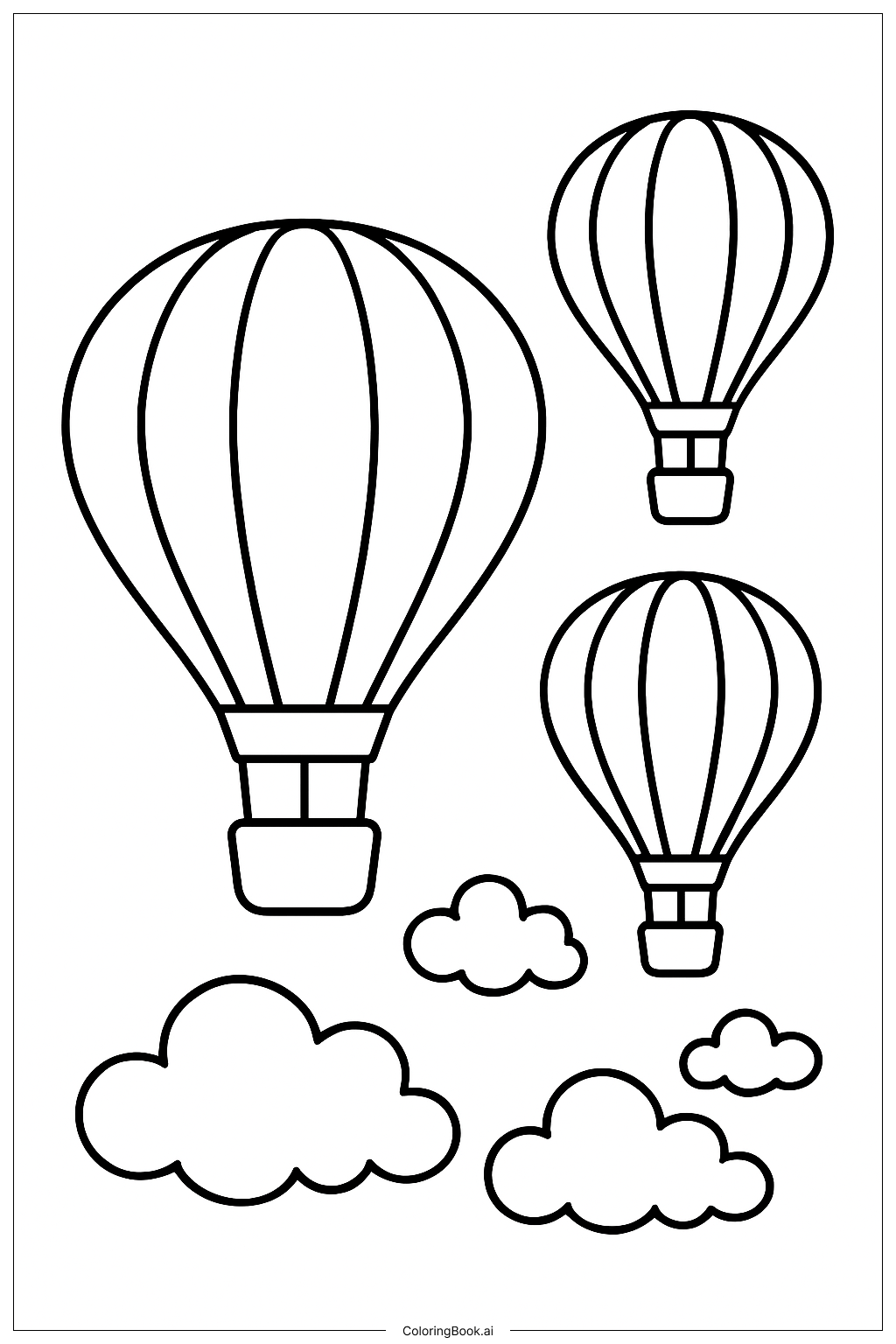  Heißluftballons über den Wolken Ausmalseite 