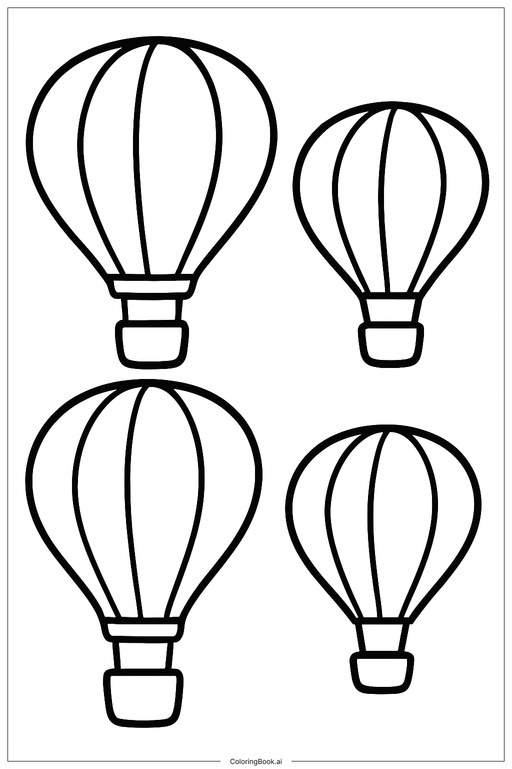  Heißluftballons im Cartoon-Stil Ausmalseite 