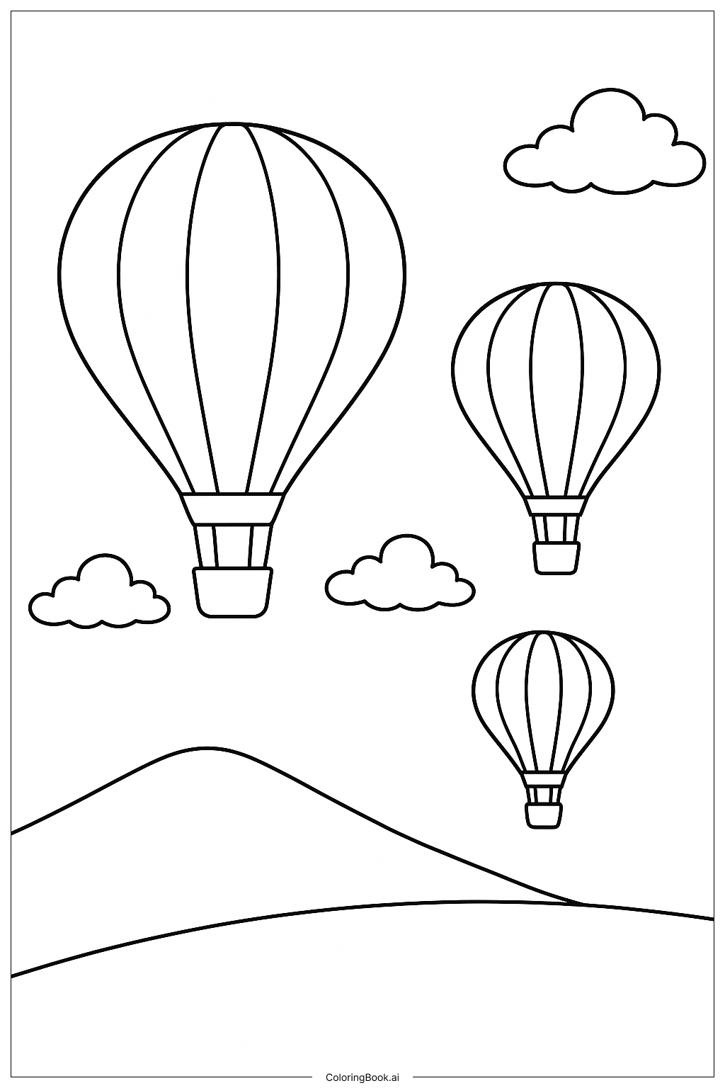  Heißluftballons an einem ruhigen Tag Ausmalseite 