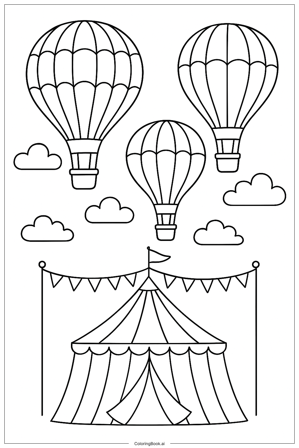  Heiße Luftballons über dem Zirkus Ausmalseite 