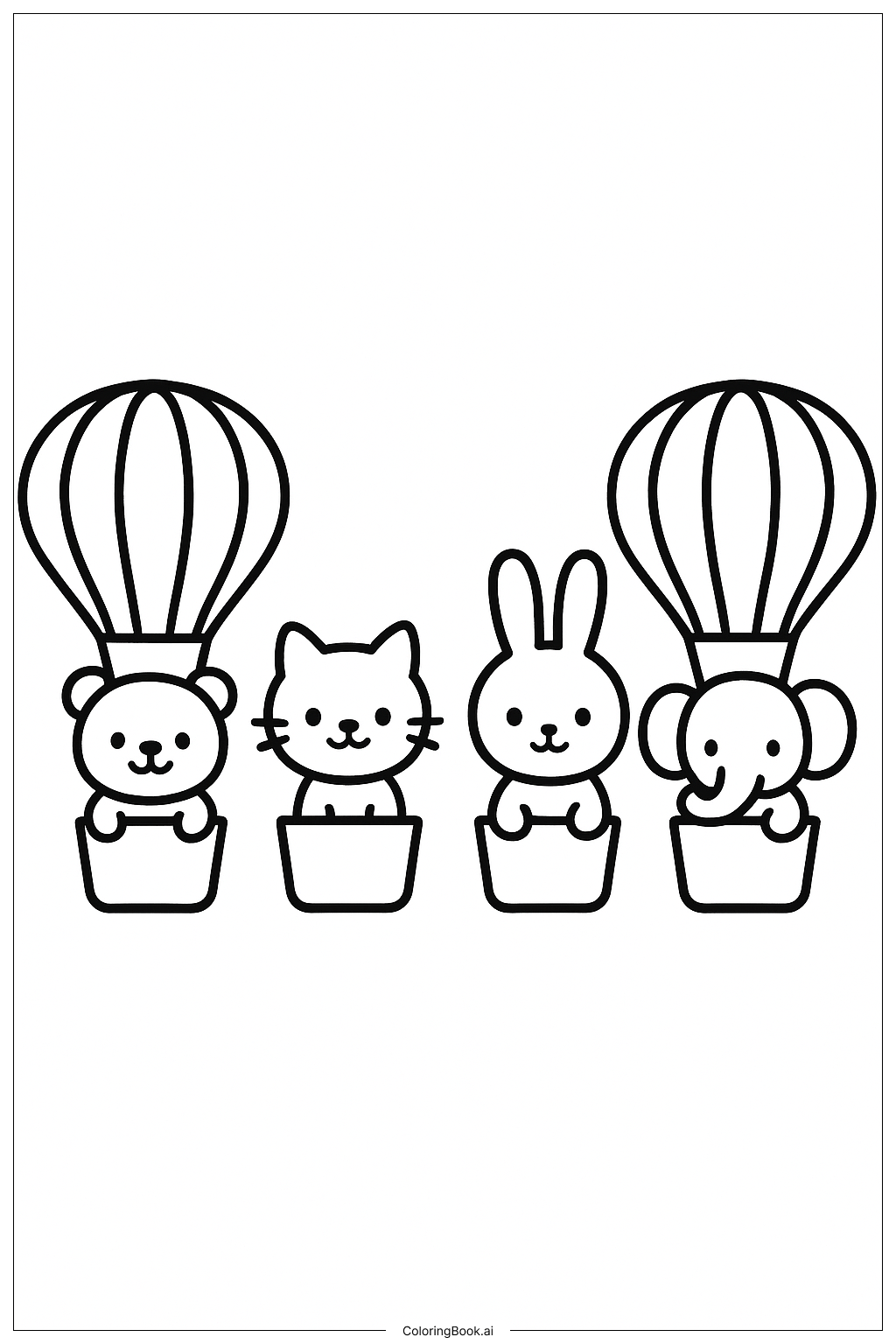  Heißluftballons mit tierischen Passagieren Ausmalseite 