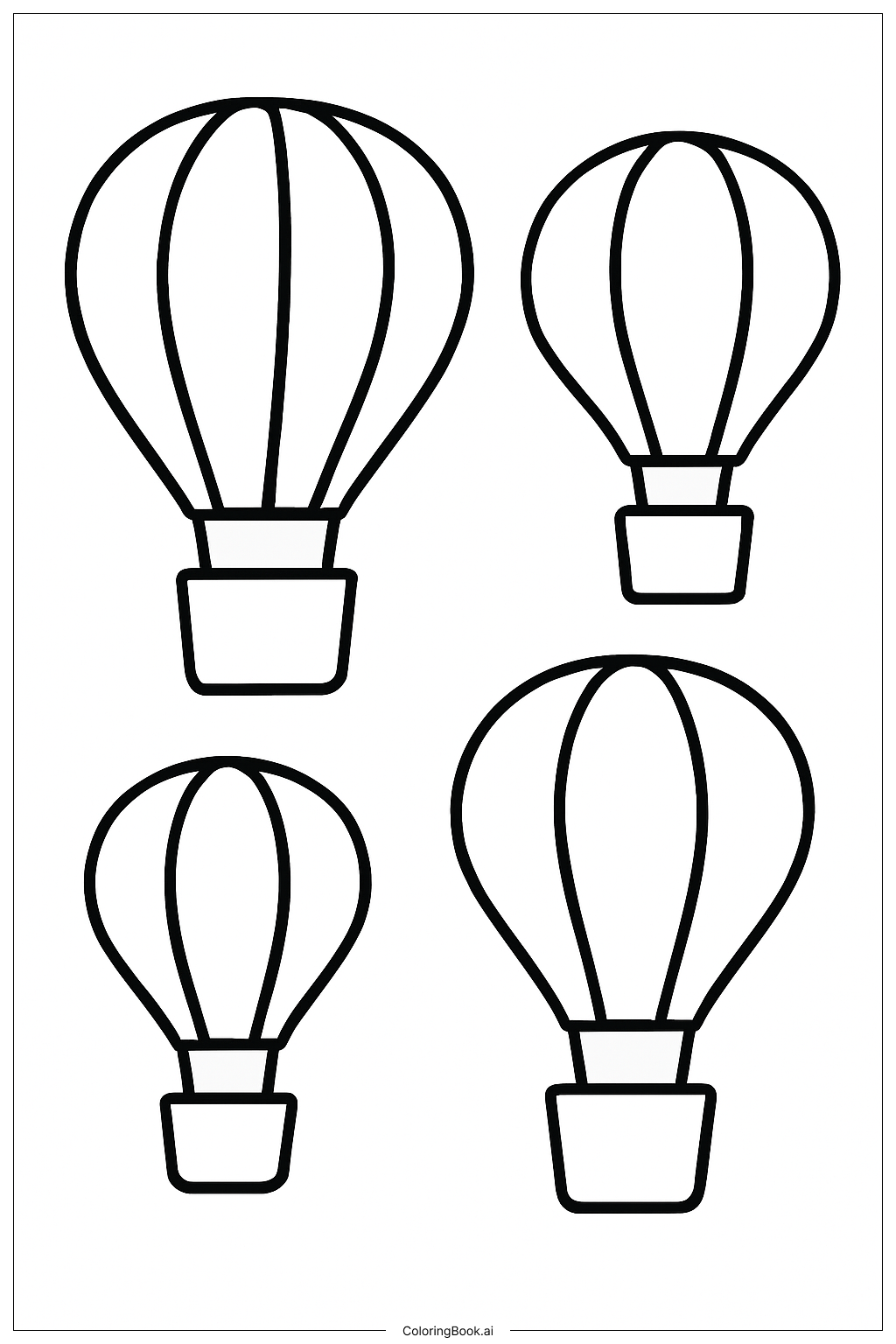  Heißluftballons mit Körben Ausmalseite 