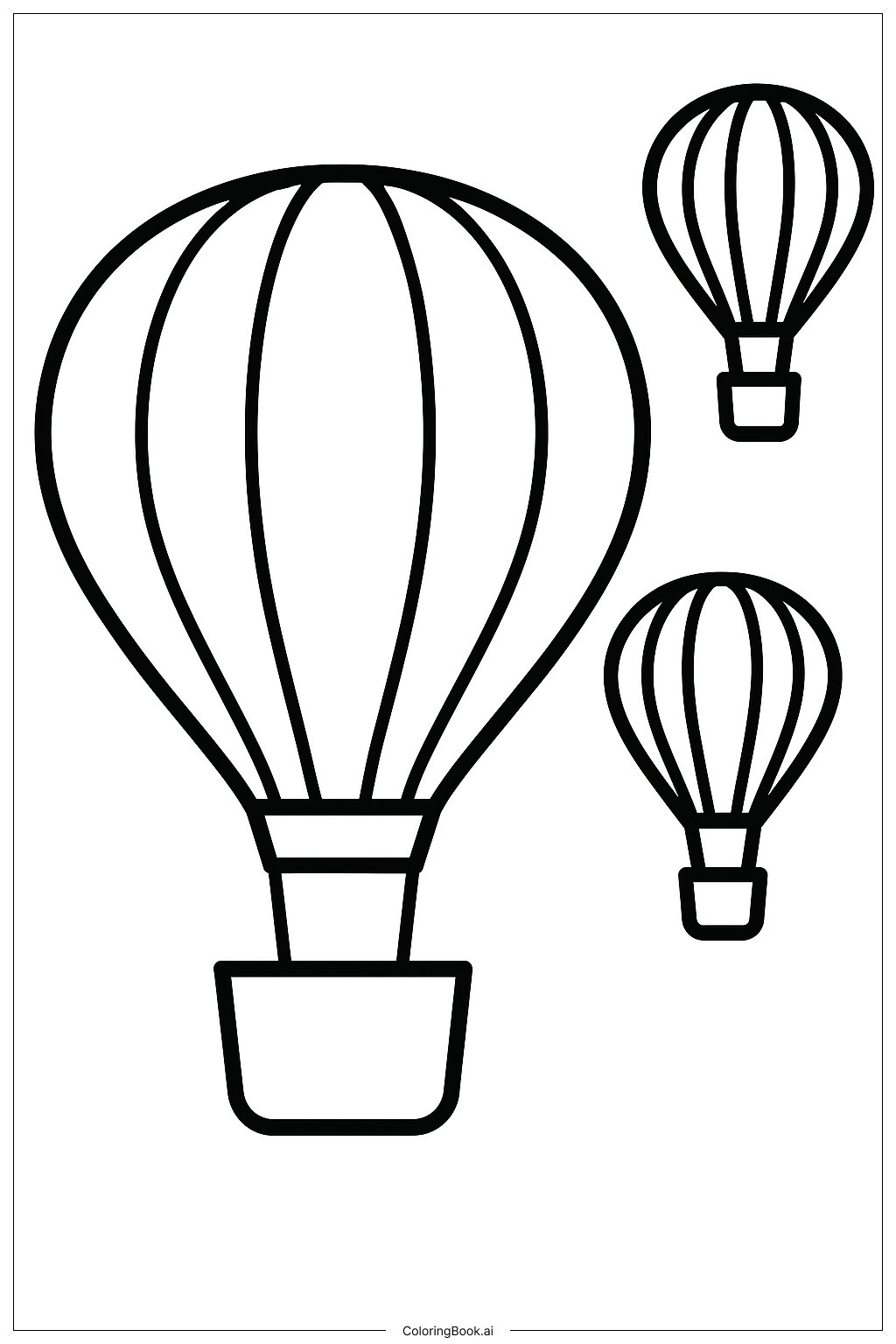  Heißluftballons mit großem Korb Ausmalseite 