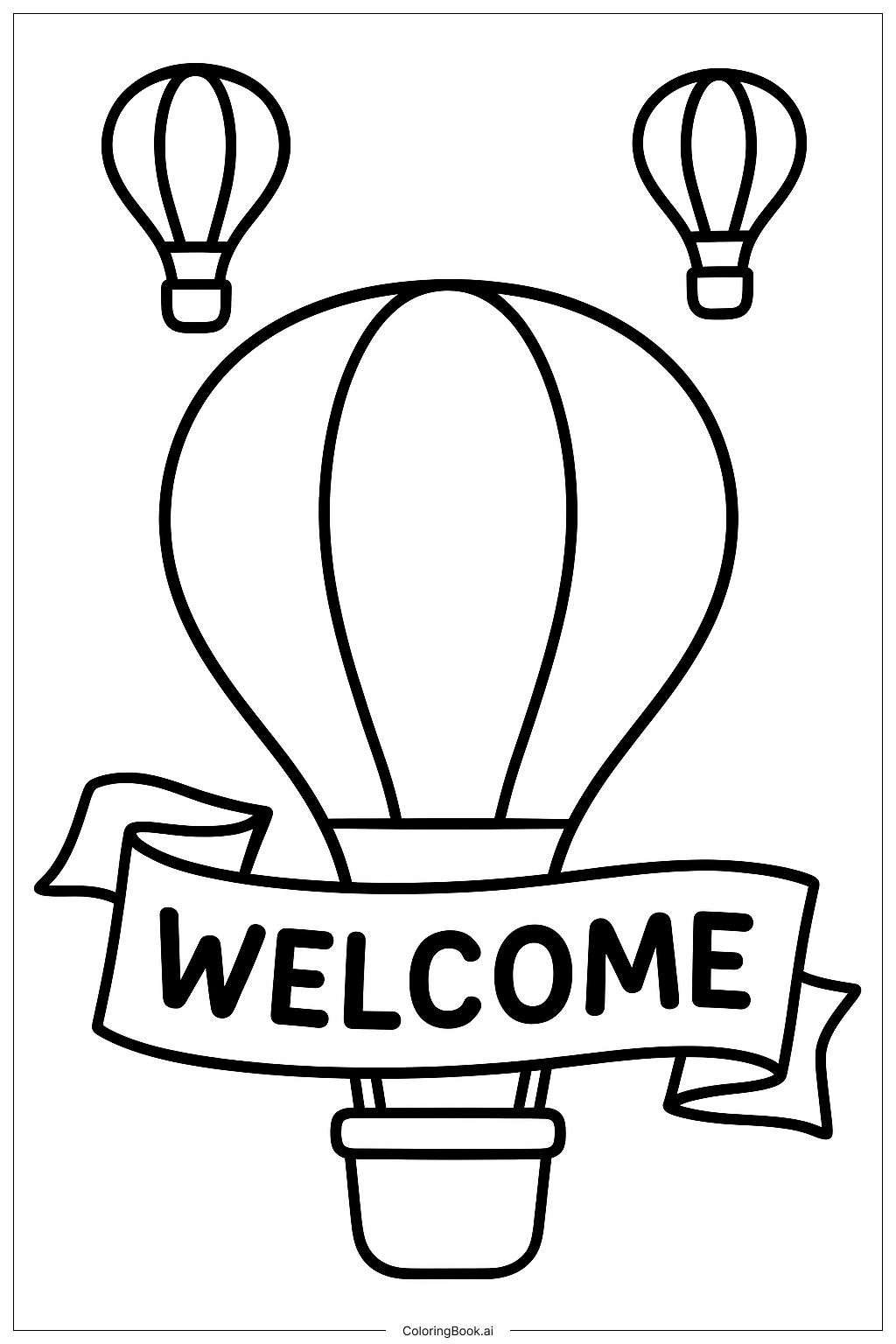  Heißluftballons mit Begrüßungsbanner Ausmalseite 