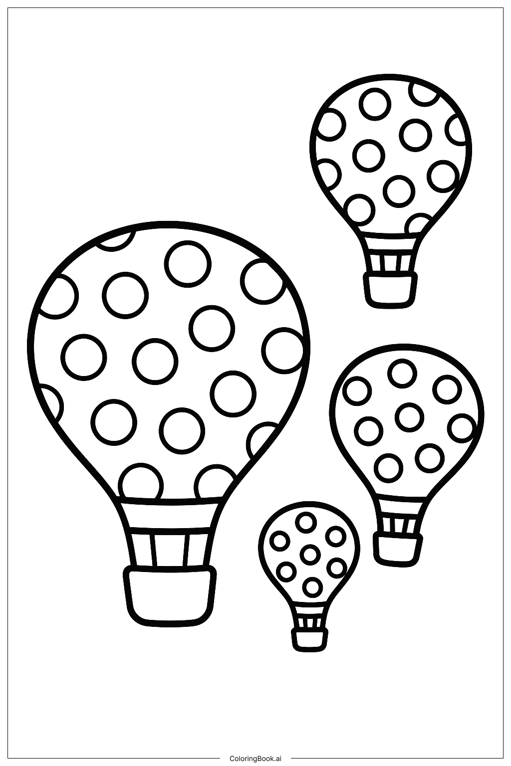  Heißluftballons mit Punkten Ausmalseite 