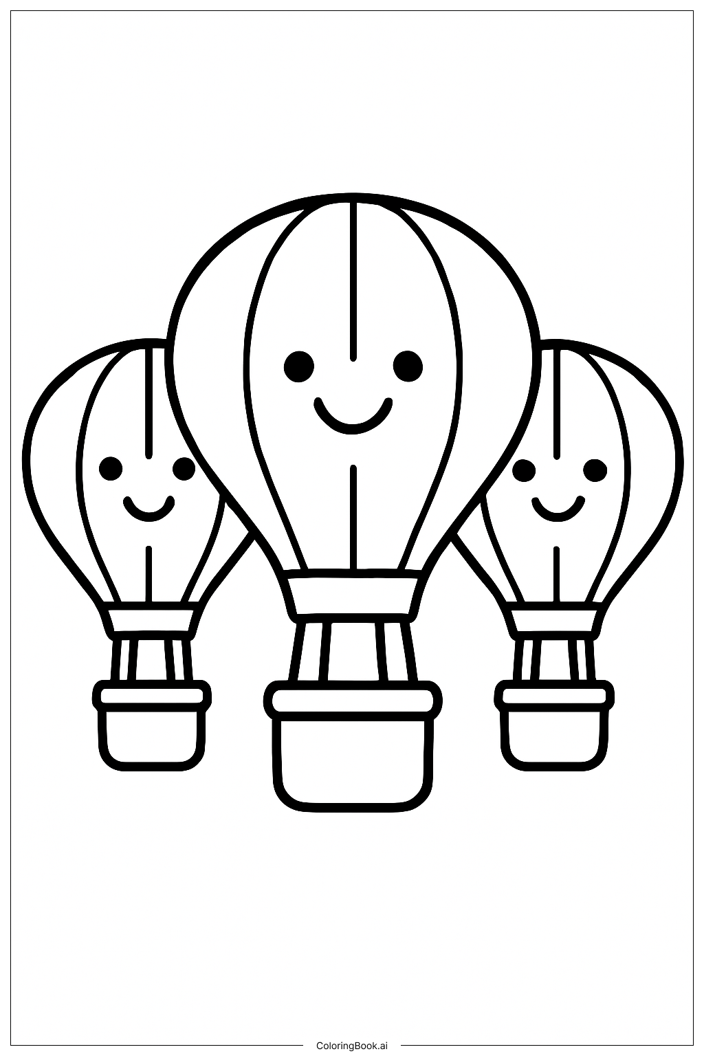  Heißluftballons mit lachenden Gesichtern Ausmalseite 
