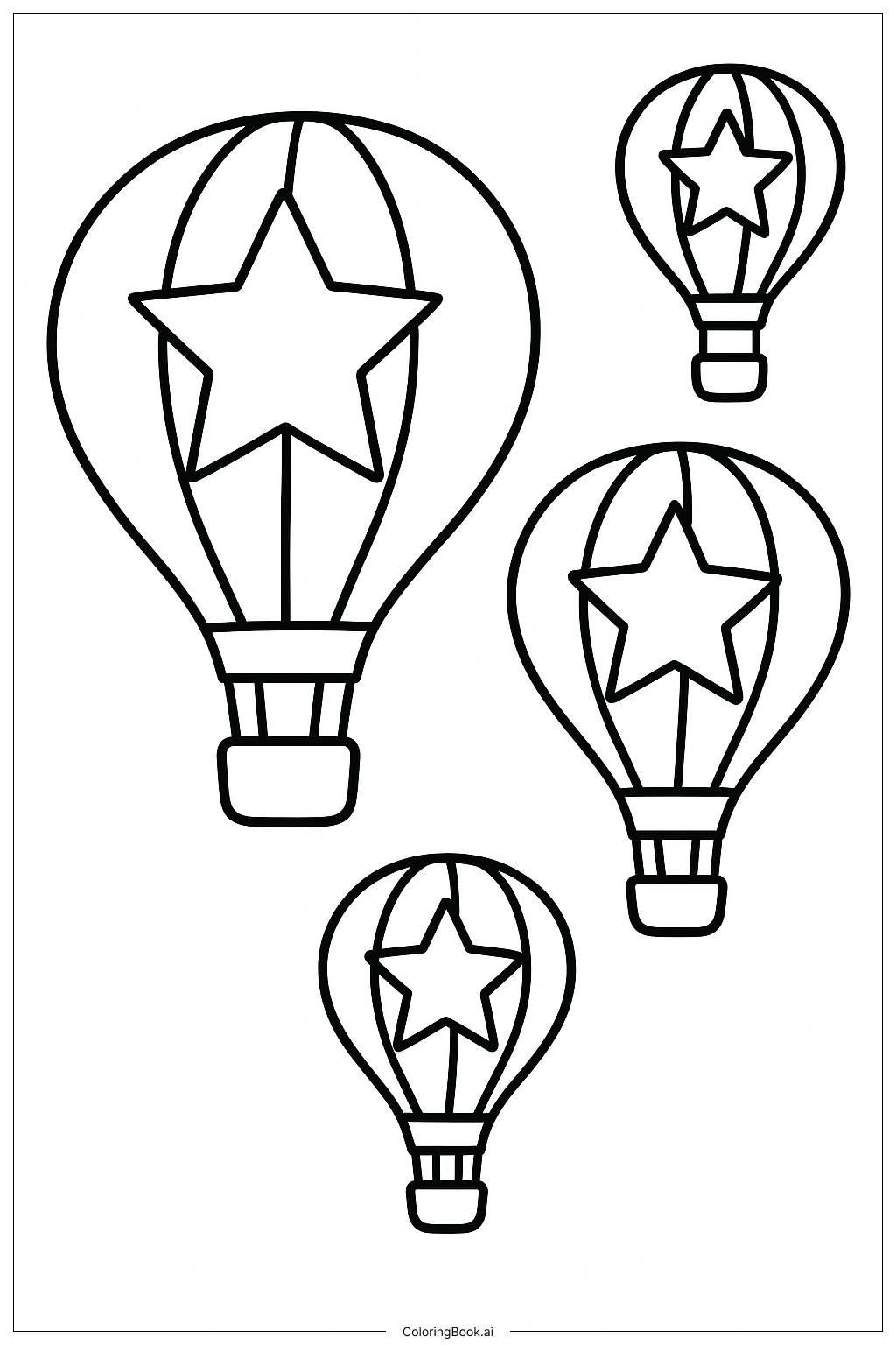  Heißluftballons mit Sternmuster Ausmalseite 