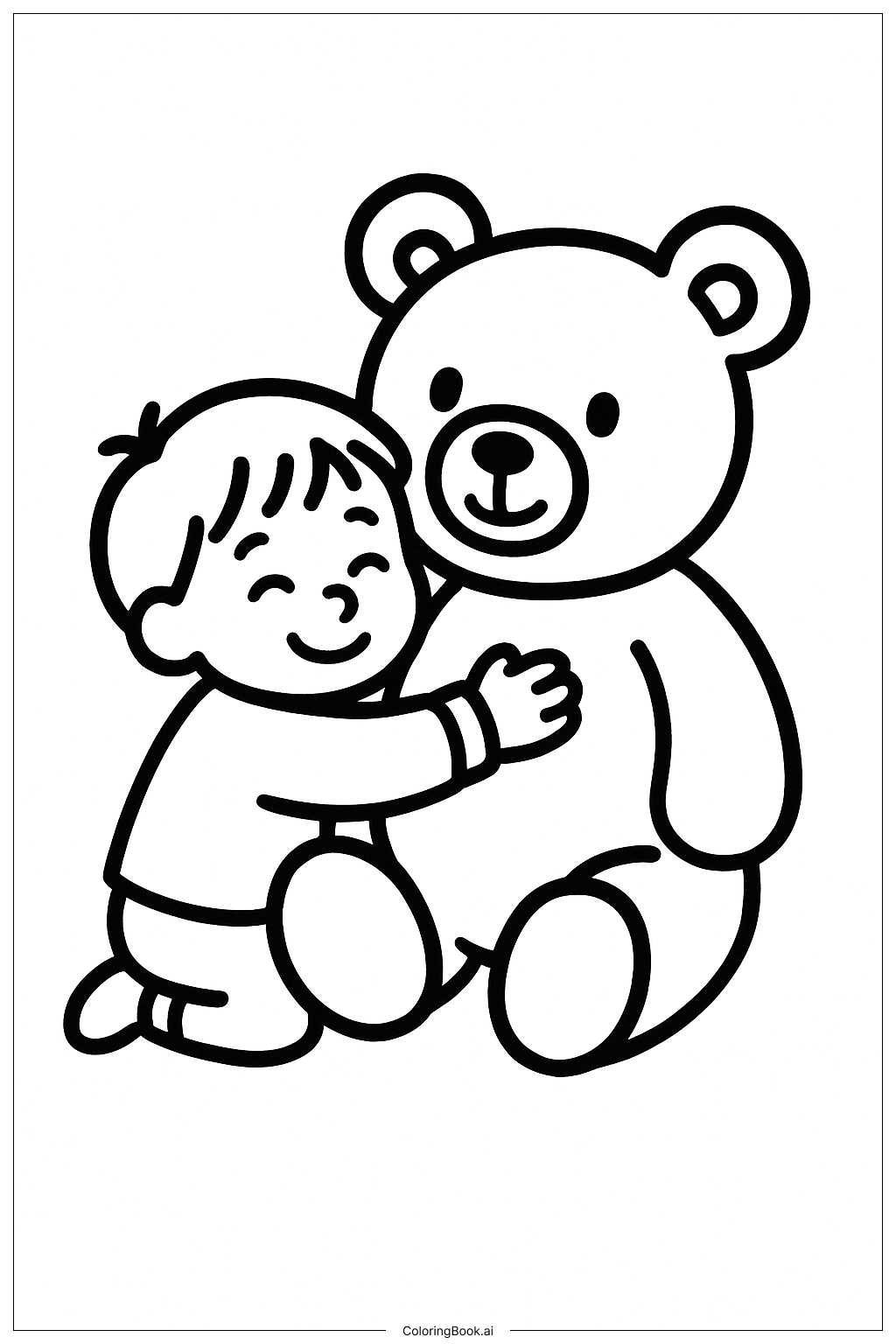 ハグするテディのメンタルヘルスの塗り絵ページ