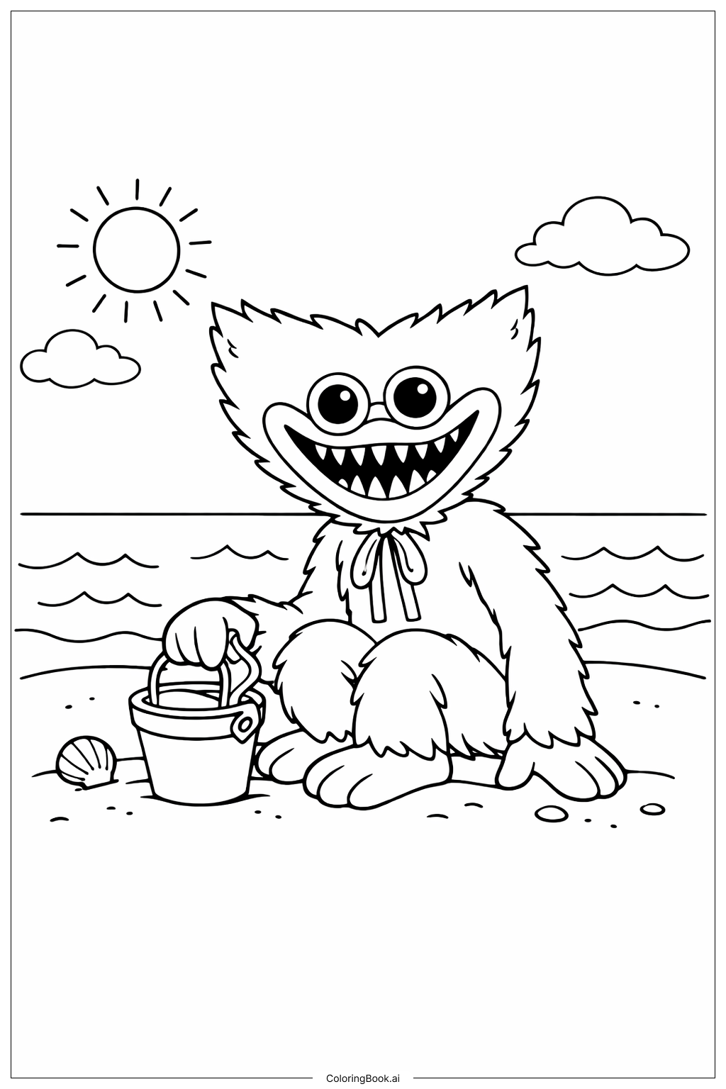  Huggy Wuggy At Beach Coloring Page 