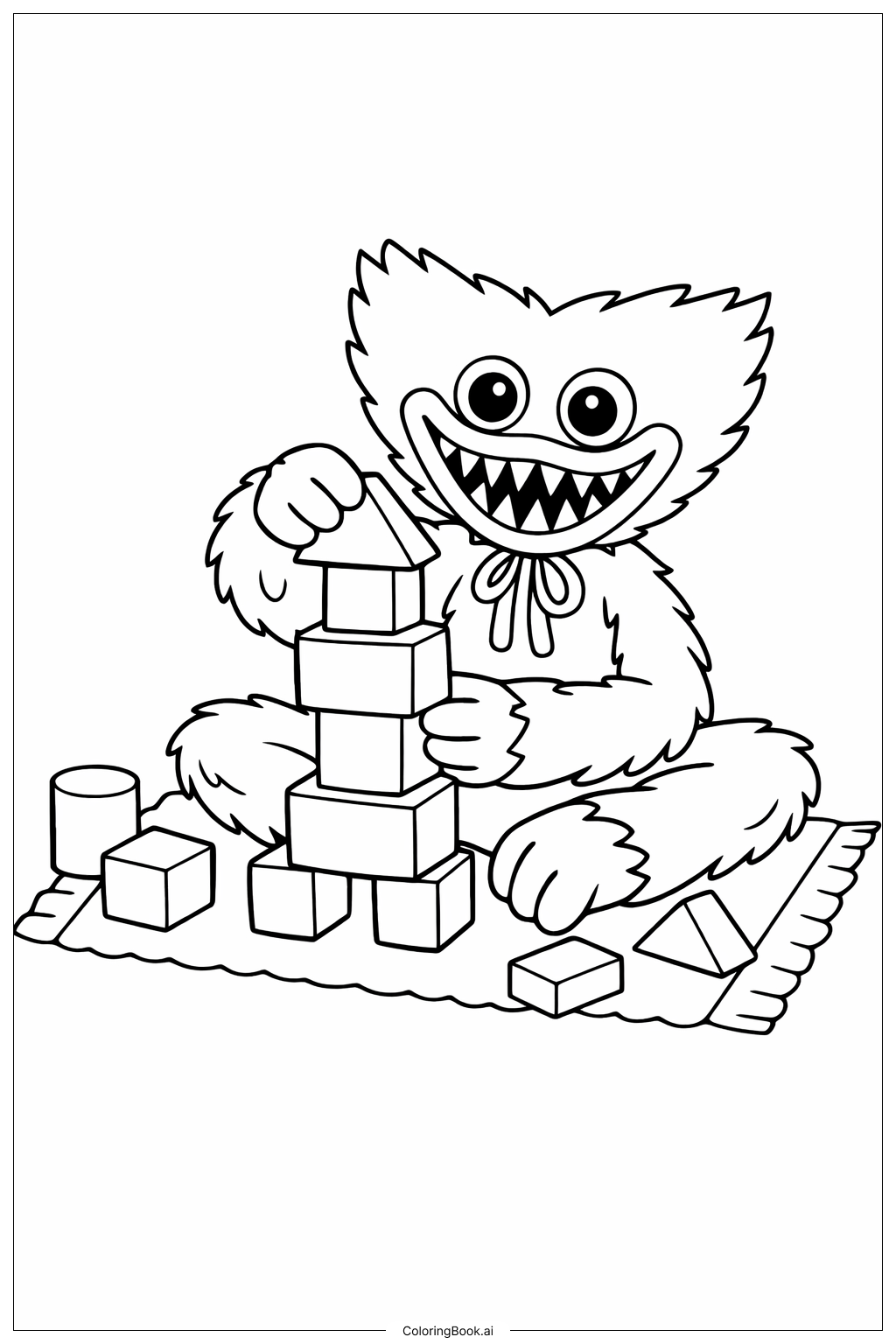  ハギーワギーの積み木タワーの塗り絵ページ 